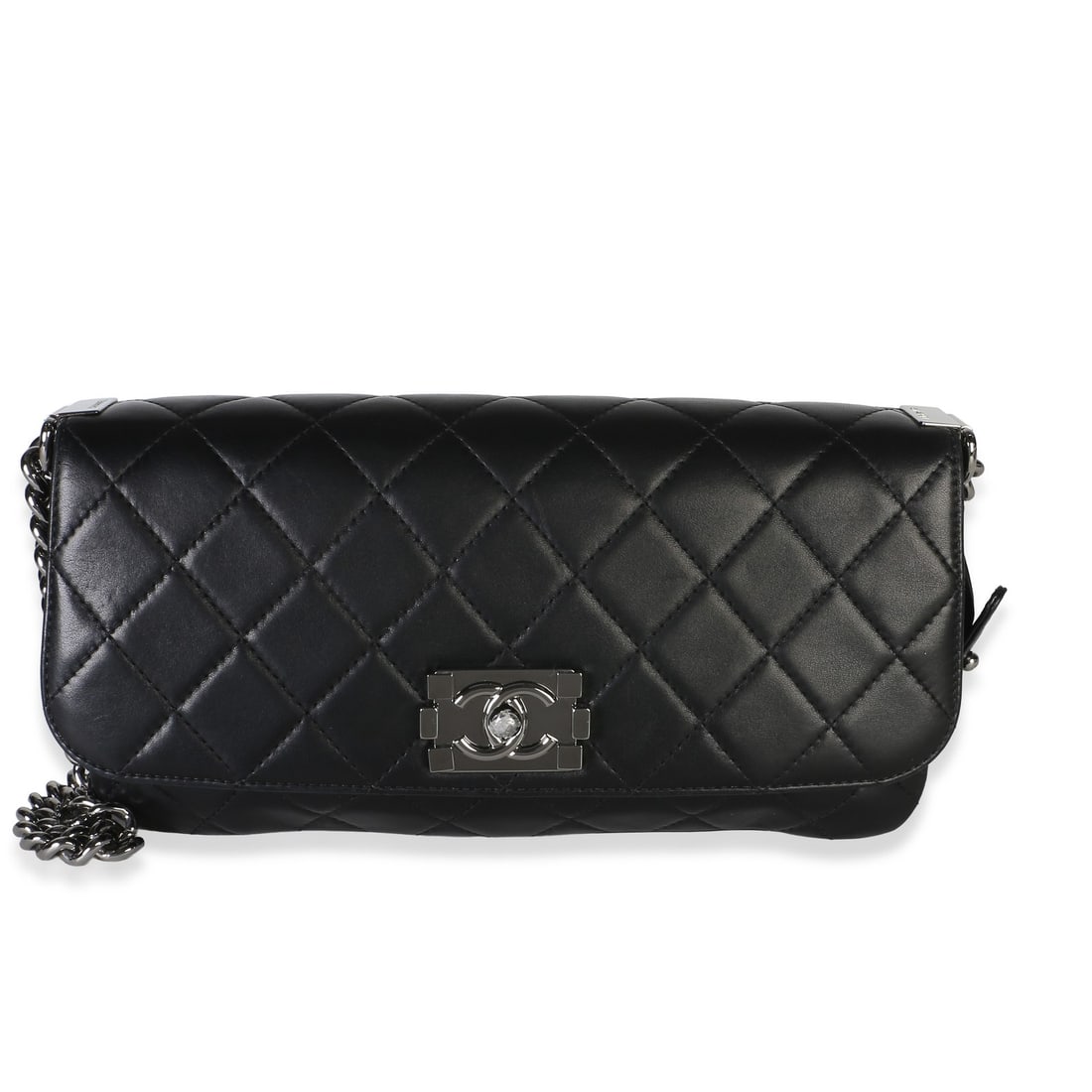 Chanel Boy Accordion Flap Shoulder Bag Black Leather Push Lock (1 of 10)