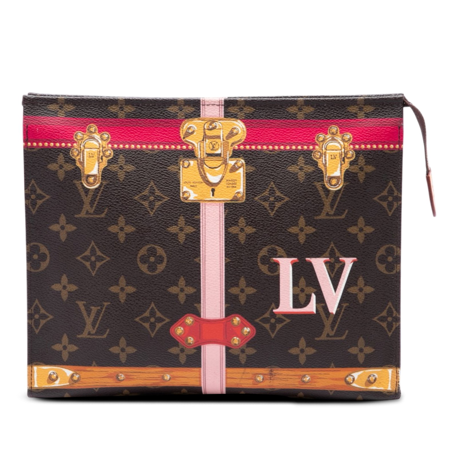 Louis Vuitton Monogram Summer Trunks Pouch 26 Toiletry Bag: Louis Vuitton Monogram Summer Trunks Pouch 26 Toiletry Bag A Louis Vuitton Monogram Summer Trunks Toiletry Pouch 26 with a monogram canvas body and top zip closure. Made in France, this brown pouch sh