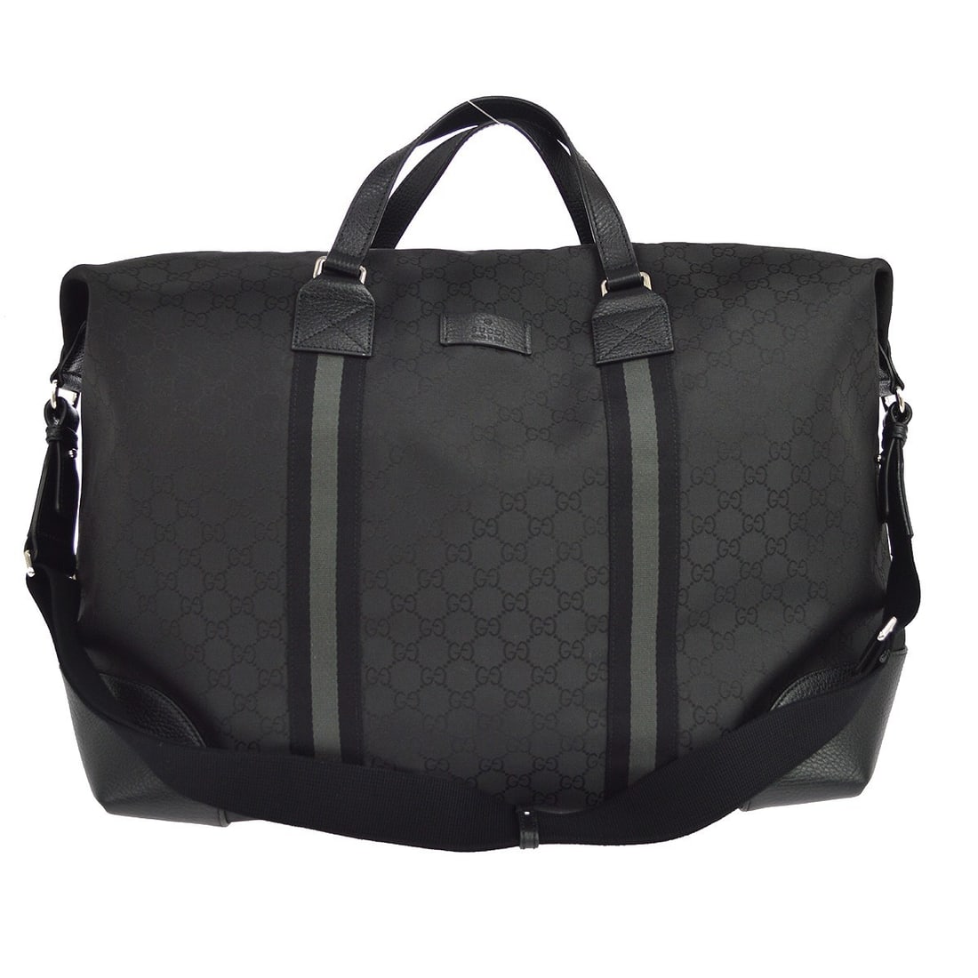 Gucci GG Large Black Nylon Shoulder Bag with Detachable Strap: Gucci GG Large Black Nylon Shoulder Bag with Detachable Strap Vintage Gucci GG Boston shoulder bag in black nylon canvas and leather with a coated finish. This large bag features a zip closure, black 