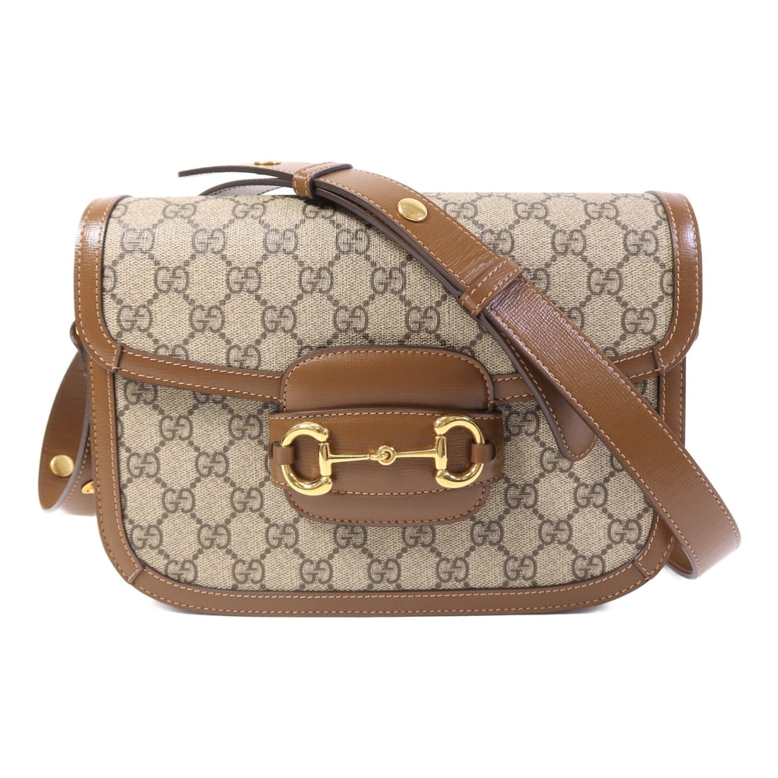 Gucci Horsebit 1955 Shoulder Bag 602204 Brown Coated Canvas Leather: Gucci Horsebit 1955 Shoulder Bag 602204 Brown Coated Canvas Leather GUCCI GG Horsebit 1955 shoulder bag, model 602204, in brown PVC coated canvas and leather. Designed for women, this regular-size sho