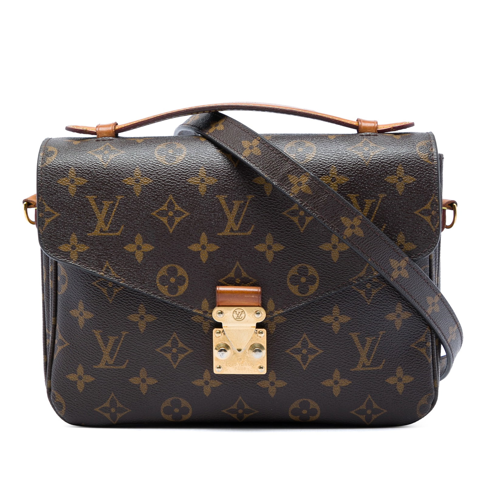 Louis Vuitton Pochette Metis Monogram Shoulder Bag: Louis Vuitton Pochette Metis Monogram Shoulder Bag A Louis Vuitton Monogram Pochette Metis handbag crafted with a monogram canvas body, a flat vachetta leather top handle, and a detachable flat should