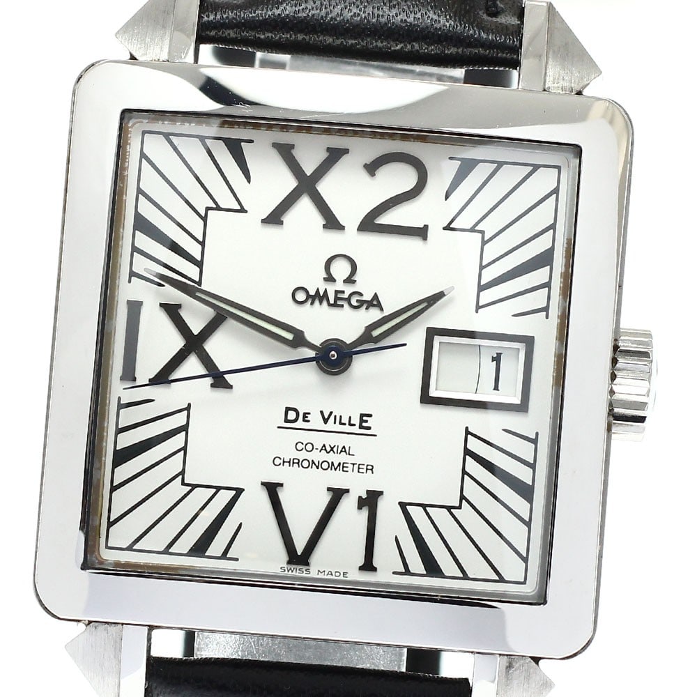 OMEGA De Ville X2 Big Date Automatic Mens Watch Ref 7813.30.39: OMEGA De Ville X2 Big Date Automatic Mens Watch Ref 7813.30.39 OMEGA De Ville X2 Co-Axial Big Date automatic men's wristwatch with a stainless steel case, silver dial, and leather aftermarket strap. F
