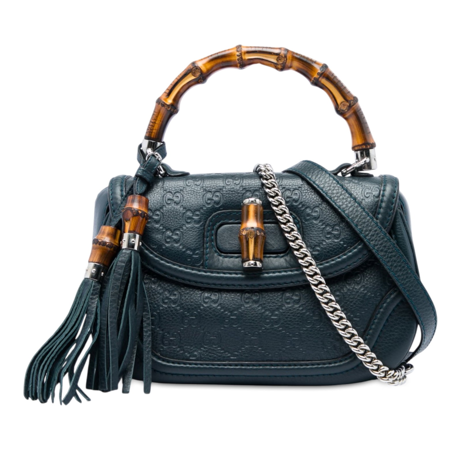 Gucci Guccissima New Bamboo Medium Blue Leather Satchel (1 of 5)