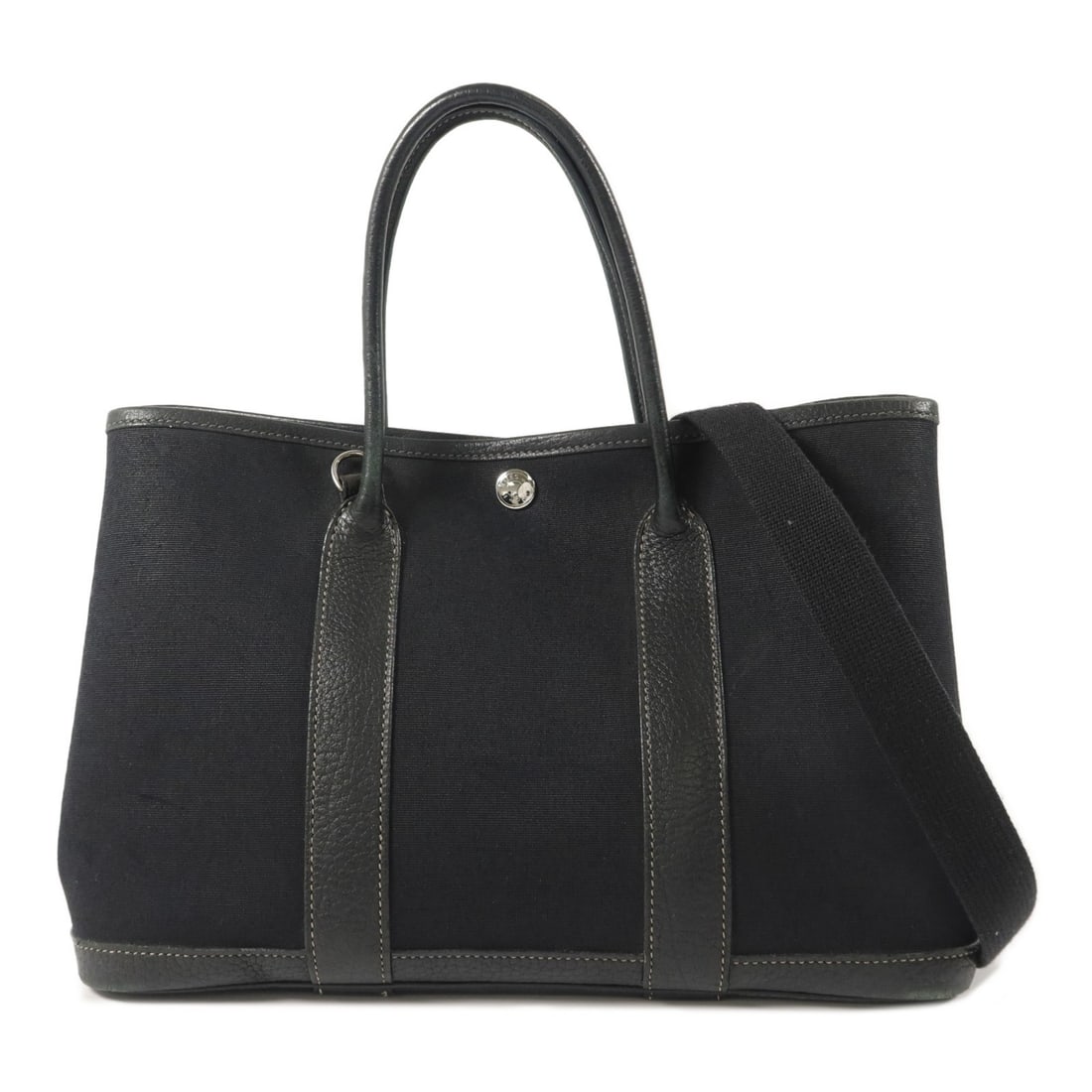Hermes Garden Party PM Canvas 2 Way Shoulder Bag Noir PHW: Hermes Garden Party PM Canvas 2 Way Shoulder Bag Noir PHW Hermes Garden Party PM 2-way shoulder bag in noir black canvas with palladium-tone hardware. This women's bag includes a shoulder strap and st
