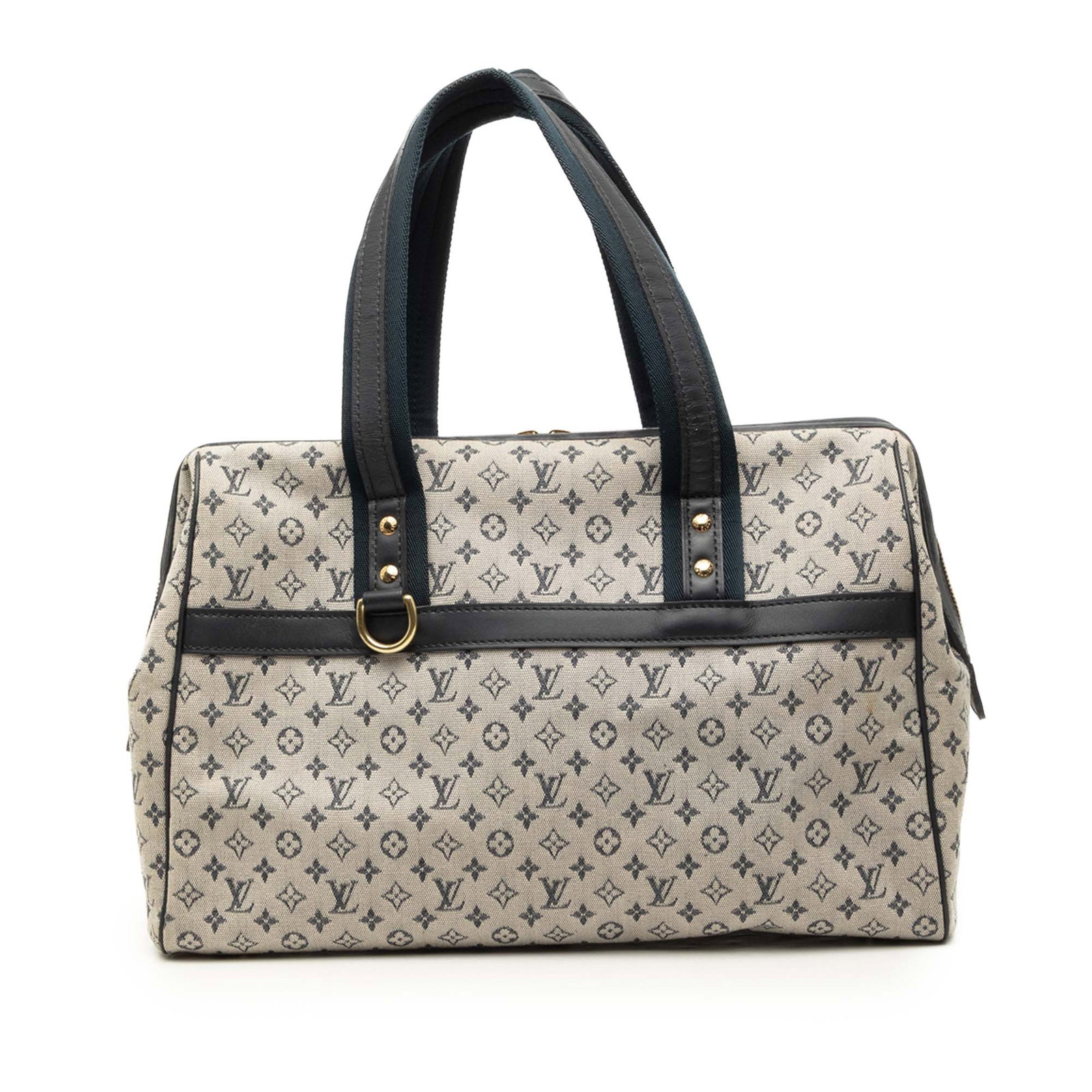 Louis Vuitton Josephine GM Monogram Mini Lin Gray Handbag: Louis Vuitton Josephine GM Monogram Mini Lin Gray Handbag A Louis Vuitton Josephine GM bag in Monogram Mini Lin with leather trim and flat leather straps. The design includes a top zip closure and an 