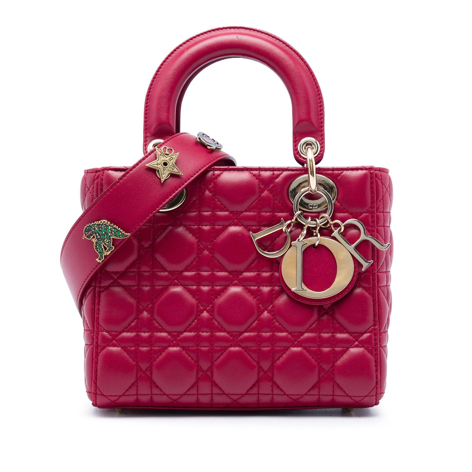 Dior My ABCDior Lady Dior Small red lambskin bag: Dior My ABCDior Lady Dior Small red lambskin bag A small Lady Dior handbag in red lambskin with Cannage quilting. It features flat leather top handles, a detachable and adjustable flat leather strap, 
