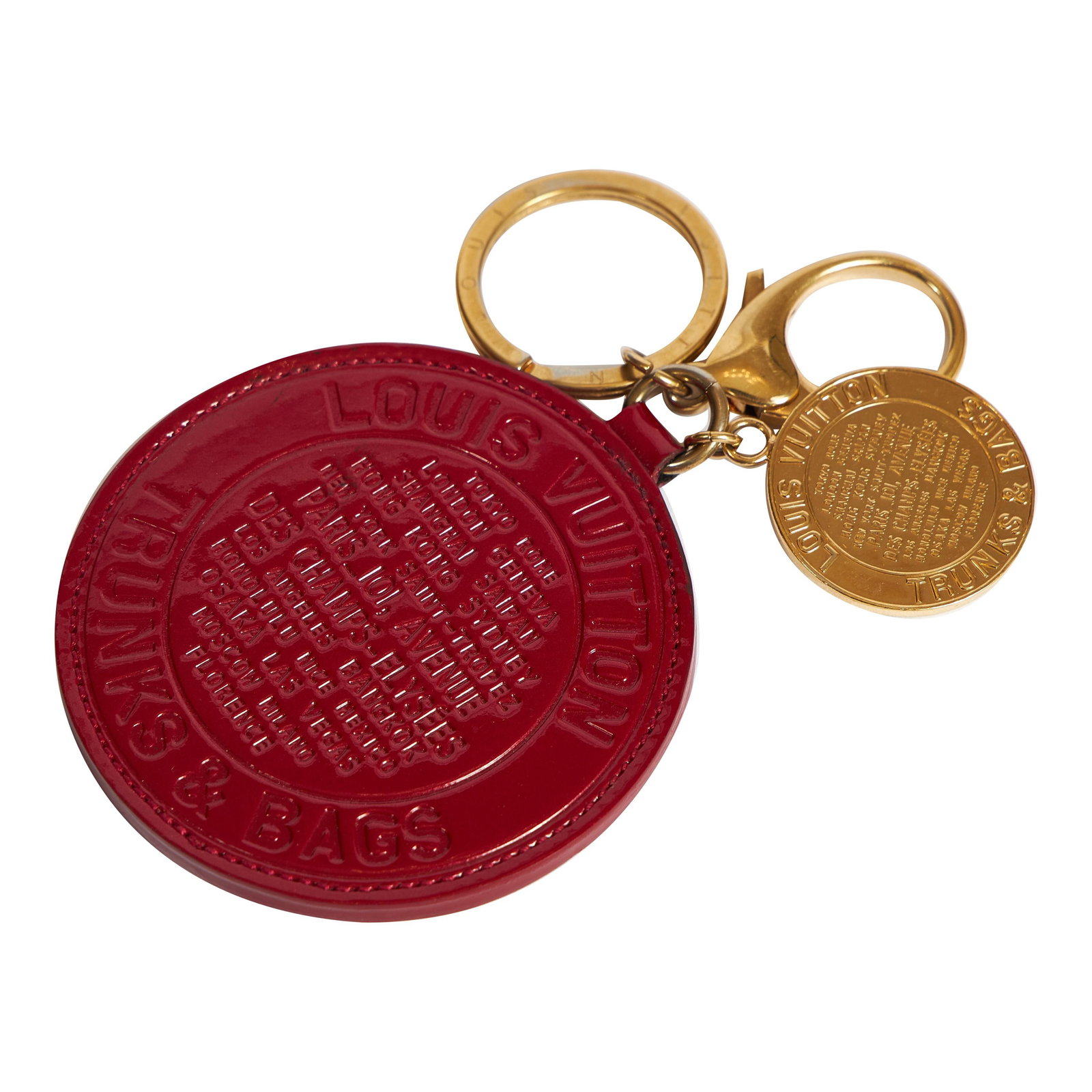 Louis Vuitton Red Leather Bag Charm with Box France 21st Century: Louis Vuitton Red Leather Bag Charm with Box France 21st Century Elevate your accessory game with this exquisite Louis Vuitton red leather bag charm, perfect for adding a touch of luxury to any handba