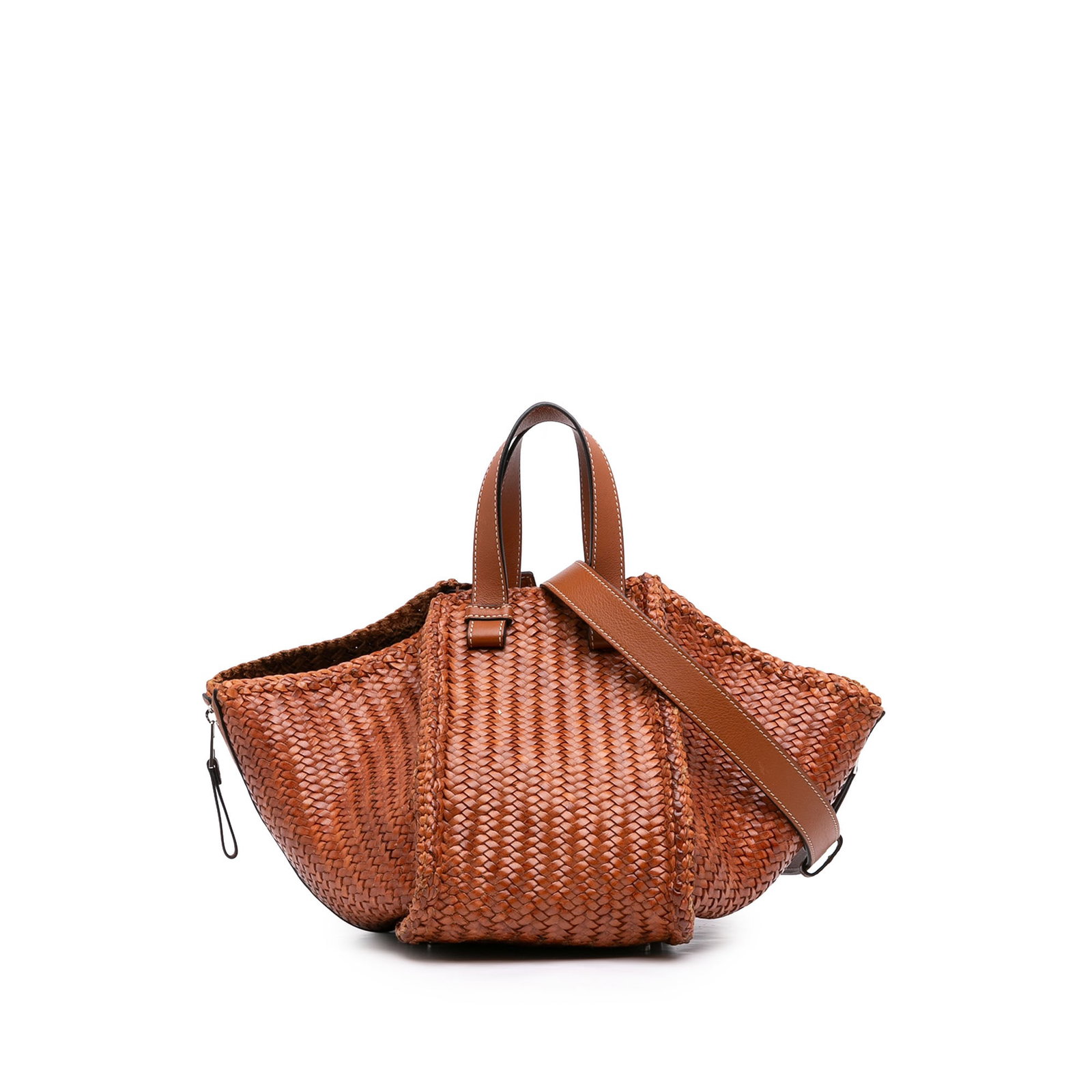 LOEWE Hammock Medium Woven Calfskin Leather Satchel Brown (1 of 6)