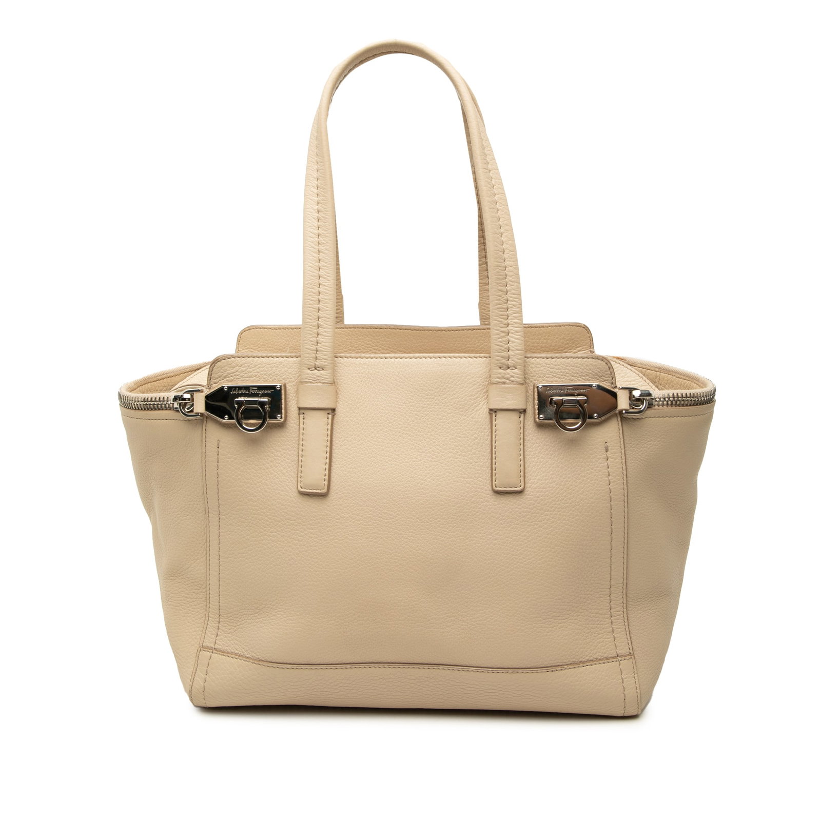 Ferragamo Gancini Verve Medium Beige Leather Tote Bag (1 of 6)