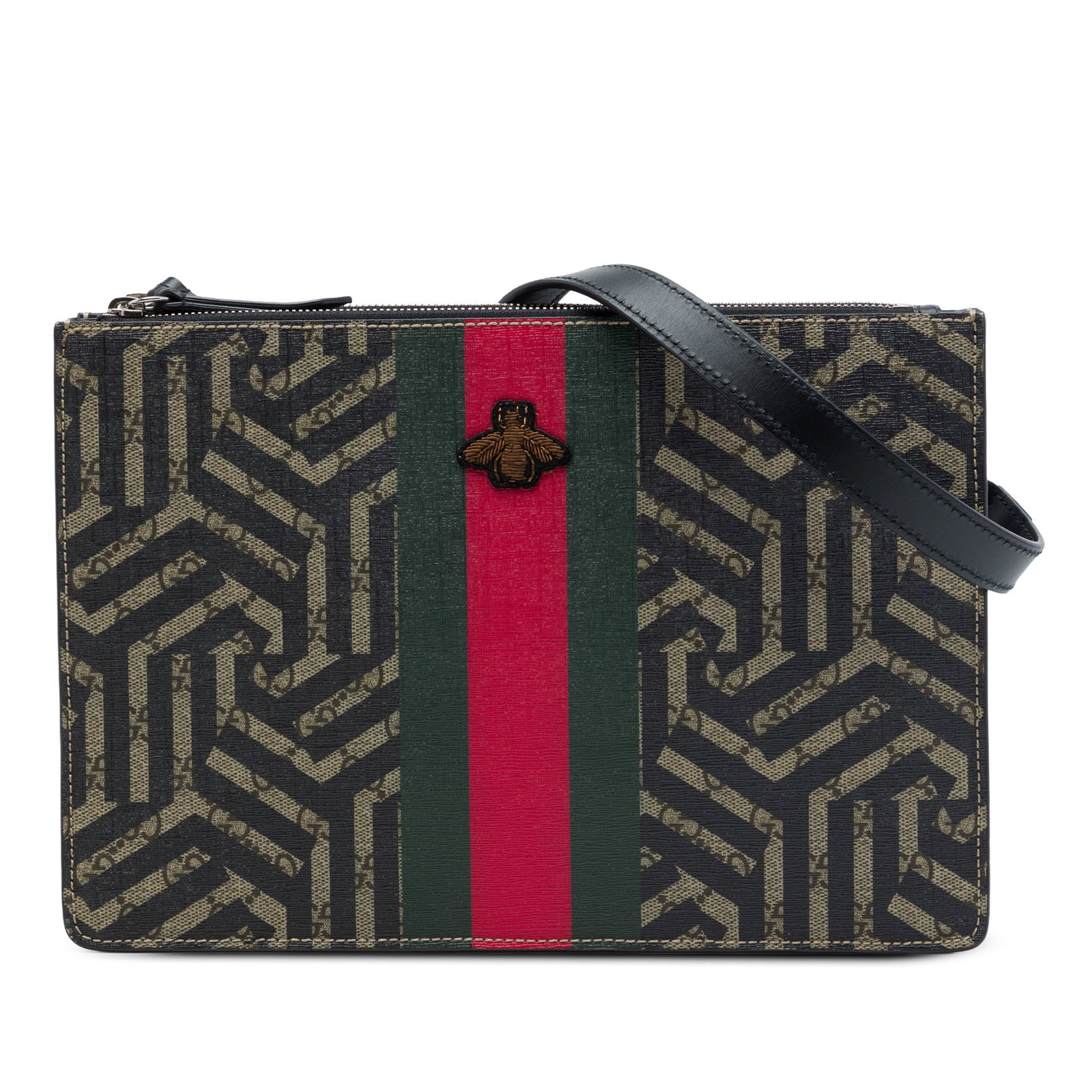 Gucci GG Supreme Caleido Bee Web Crossbody Bag: Gucci GG Supreme Caleido Bee Web Crossbody Bag Gucci GG Supreme Caleido Web Bee Crossbody bag in beige coated canvas with web and bee detail. The design features a detachable flat leather shoulder str