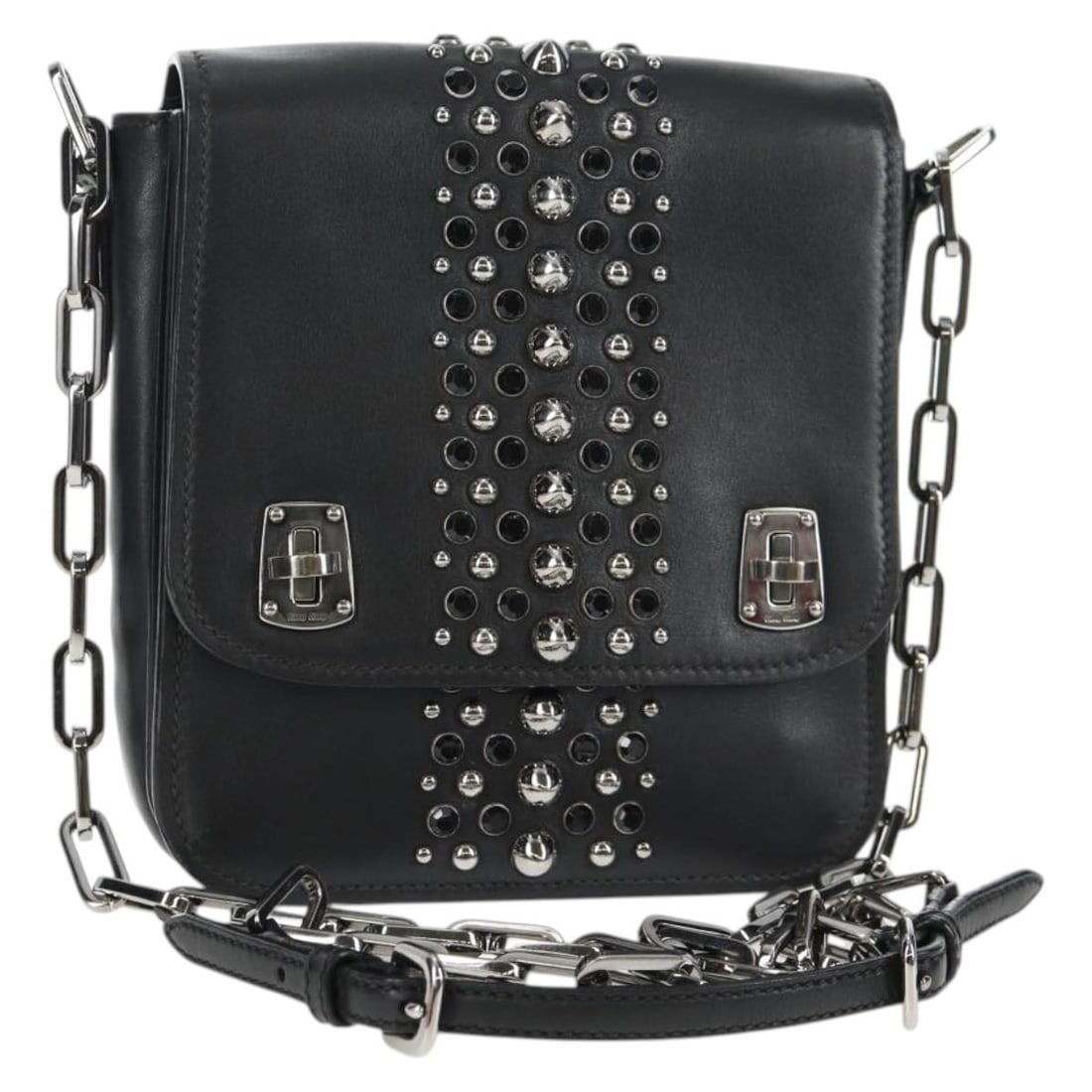 Miu Miu Black Leather Shoulder Bag with Chain Strap (1 of 18)