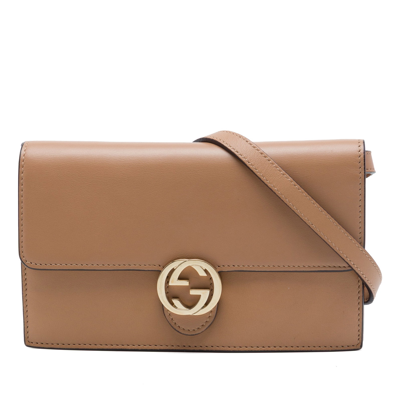 Gucci Interlocking G leather wallet on chain beige (1 of 6)
