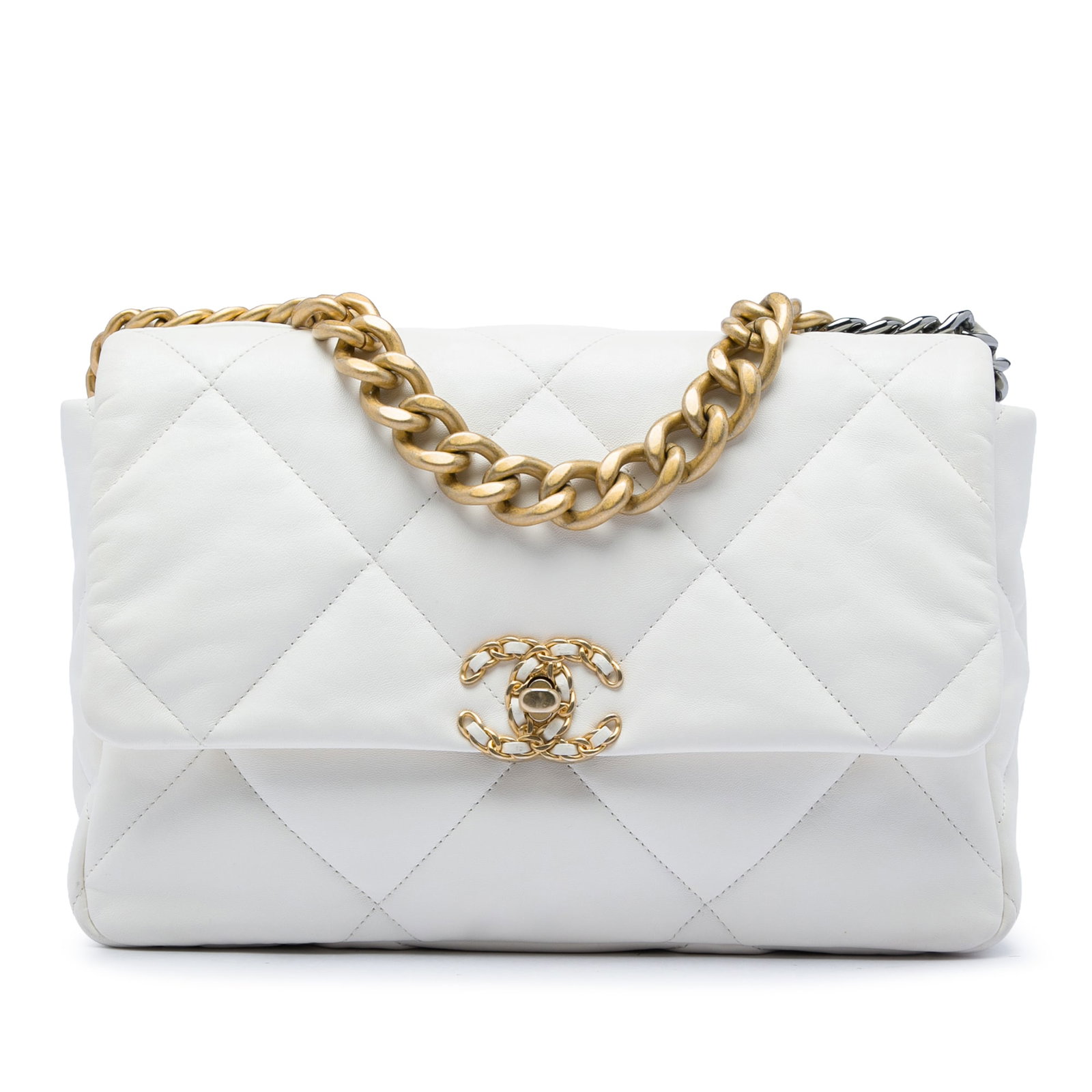 Chanel 19 Large Flap Shoulder Bag White Lambskin (1 of 5)