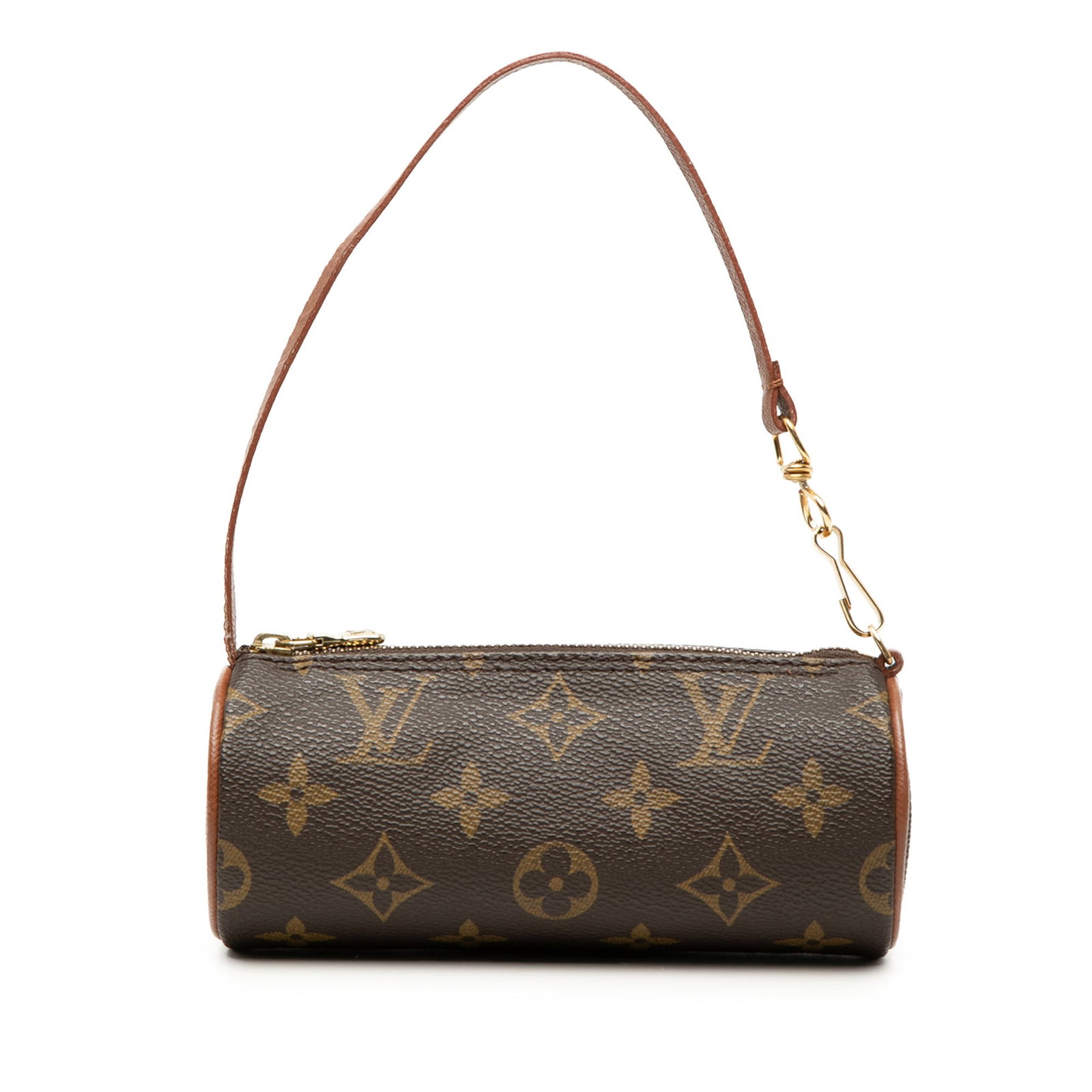 Louis Vuitton Papillon Pochette Monogram Canvas Mini Bag: Louis Vuitton Papillon Pochette Monogram Canvas Mini Bag A compact Louis Vuitton Monogram Papillon Pochette with the classic monogram canvas body, leather trim, a flat leather strap, and a top zip clo