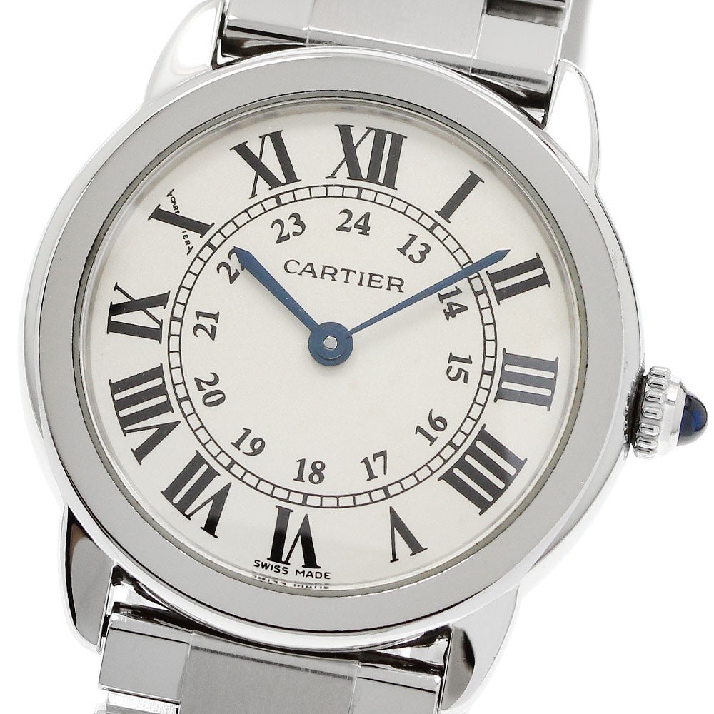 Cartier Ronde Solo SM Womens Quartz Wristwatch Ref W6701004: Cartier Ronde Solo SM Womens Quartz Wristwatch Ref W6701004 Cartier Ronde Solo SM women's wristwatch with a quartz movement and stainless steel case and bracelet. This watch-only offering features a s