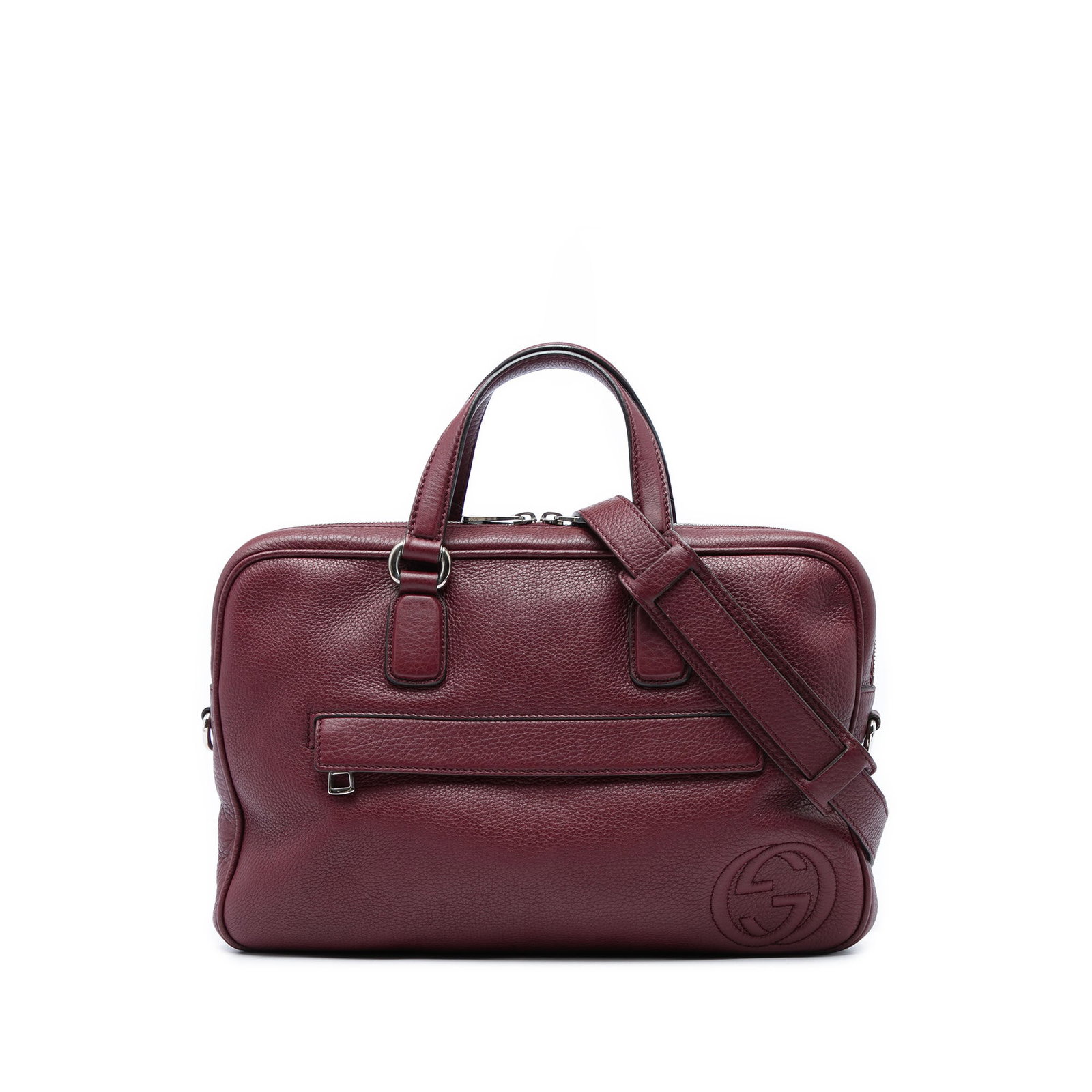 Gucci Soho Calfskin Business Bag Briefcase Red: Gucci Soho Calfskin Business Bag Briefcase Red Gucci Soho briefcase in red calfskin leather with a structured business-ready design. It features flat leather handles, a detachable flat leather strap, 