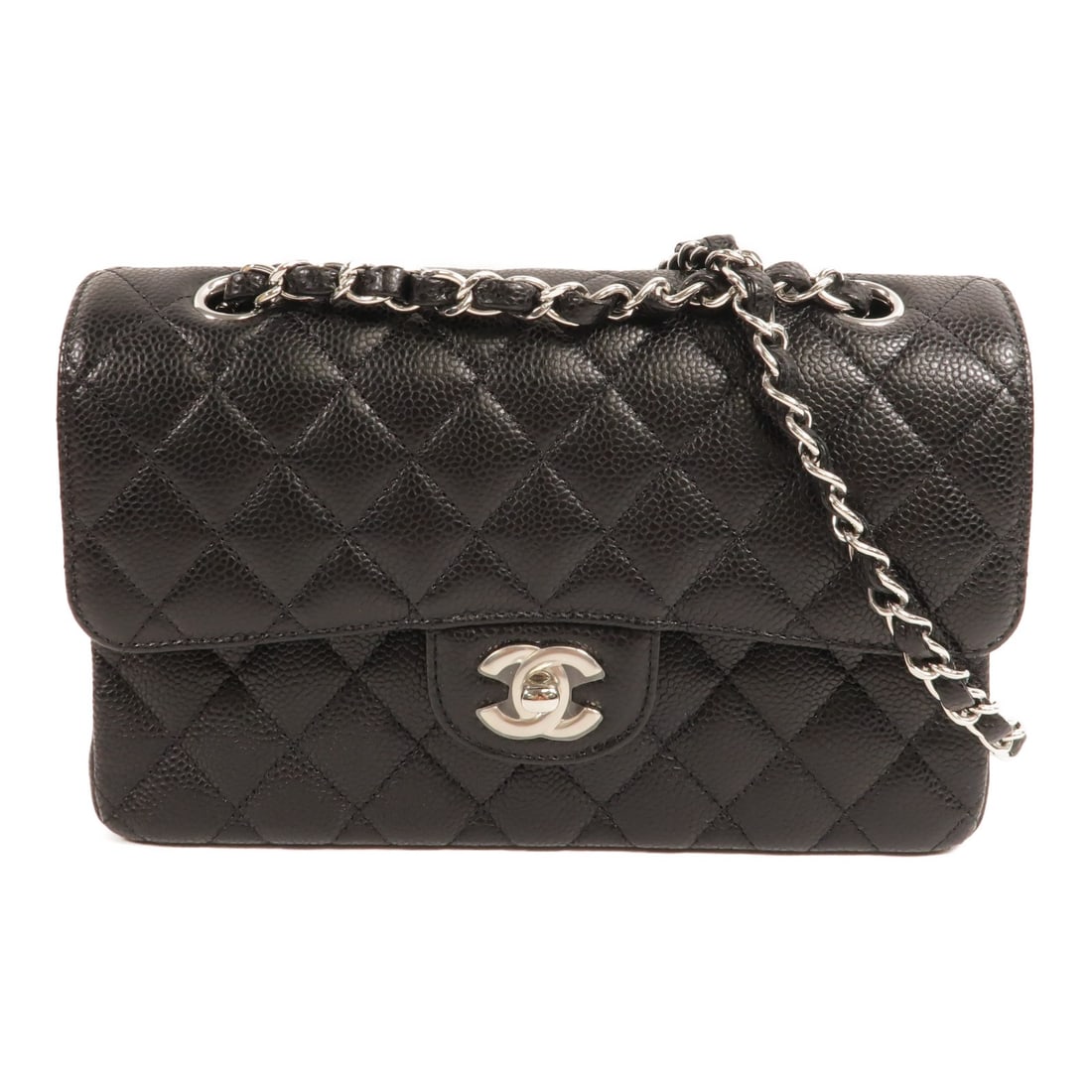 CHANEL A01113 Classic 23 Shoulder Bag Black Calfskin CC SHW: CHANEL A01113 Classic 23 Shoulder Bag Black Calfskin CC SHW Classic Chanel CC shoulder bag in black calfskin leather with silver-tone hardware and a chain shoulder strap. This women's shoulder bag fea