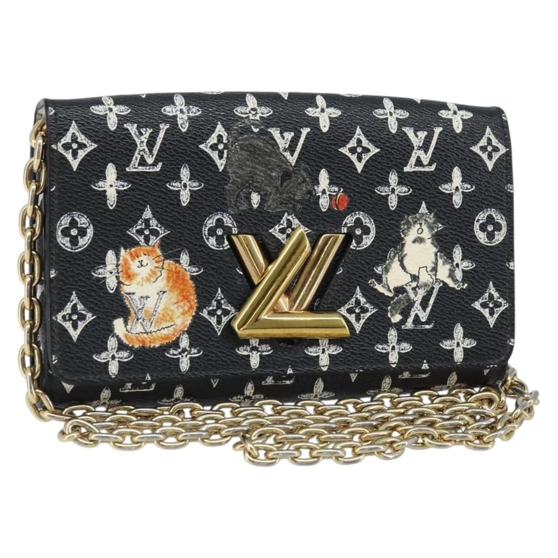 Louis Vuitton M63888 Catgram Twist Chain Shoulder Bag Monogram Black: Louis Vuitton M63888 Catgram Twist Chain Shoulder Bag Monogram Black Louis Vuitton Catgram Portefeuille Twist Chain Bag in Monogram Canvas with a Monogram/Black exterior. This women's shoulder bag is 