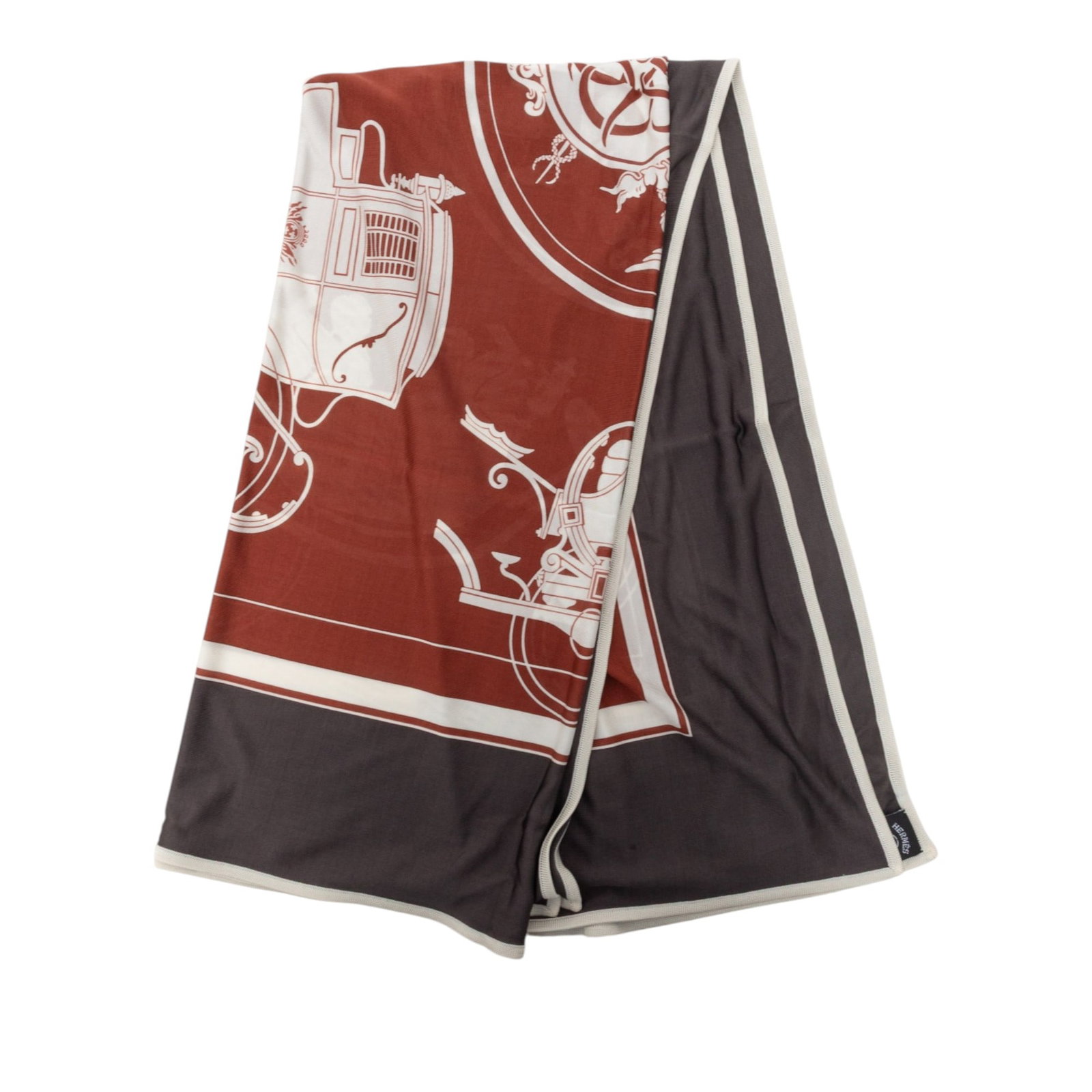 Hermes Ex Libris Fluide 100% Silk Brown Scarf (1 of 7)