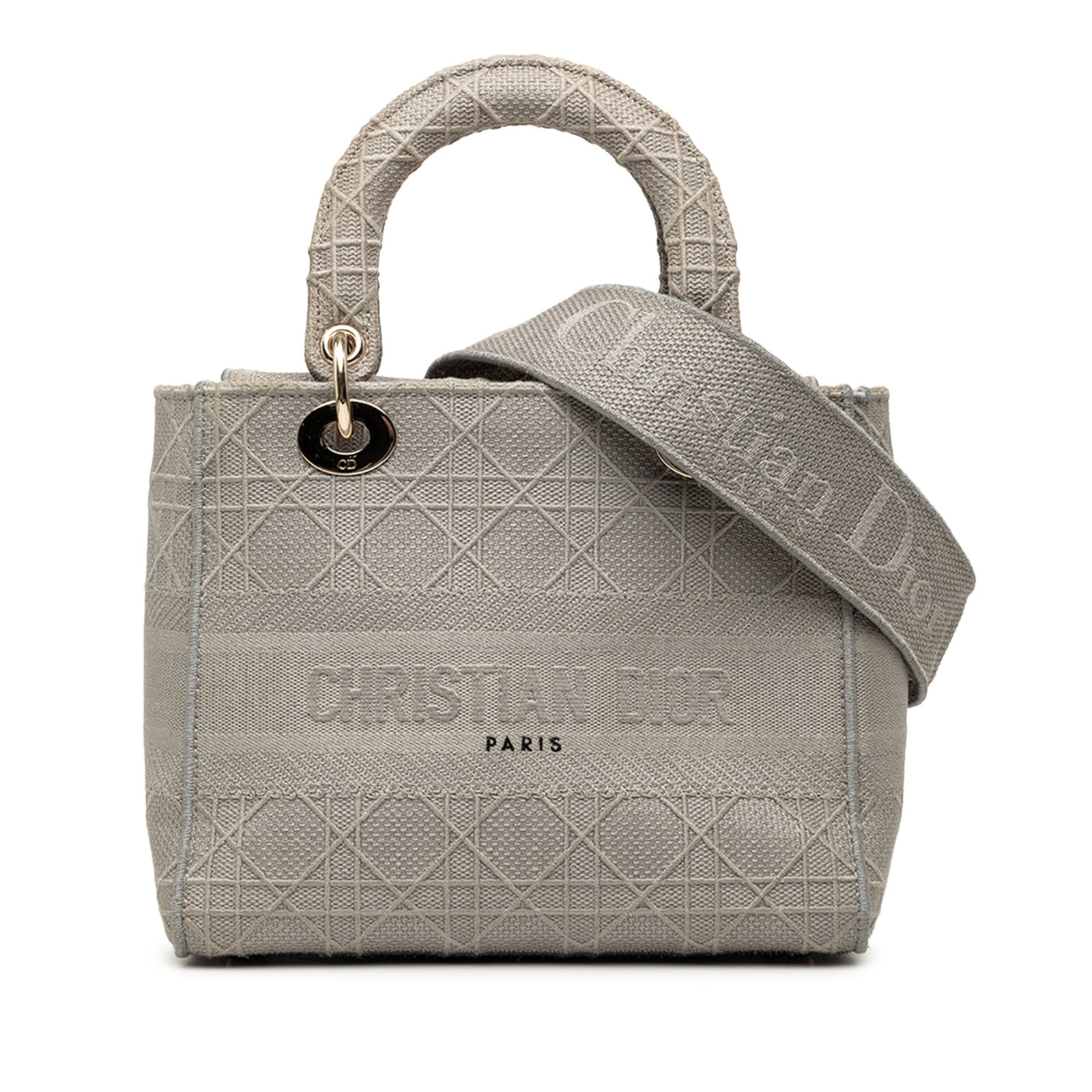 Dior Lady D Lite Medium Cannage Embroidered Canvas Bag: Dior Lady D Lite Medium Cannage Embroidered Canvas Bag A Dior Lady D Lite medium bag crafted in embroidered canvas with the Cannage motif. It features flat top handles, a detachable flat strap, a top 