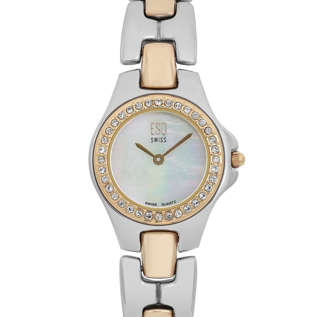 ESQ Movado Contessa 24mm Two Tone Steel Ladies Quartz Watch MOP Dial: ESQ Movado Contessa 24mm Two Tone Steel Ladies Quartz Watch MOP Dial The ESQ Movado Contessa is a stylish and elegant wristwatch designed for ladies. This pre-owned timepiece features a beautiful moth