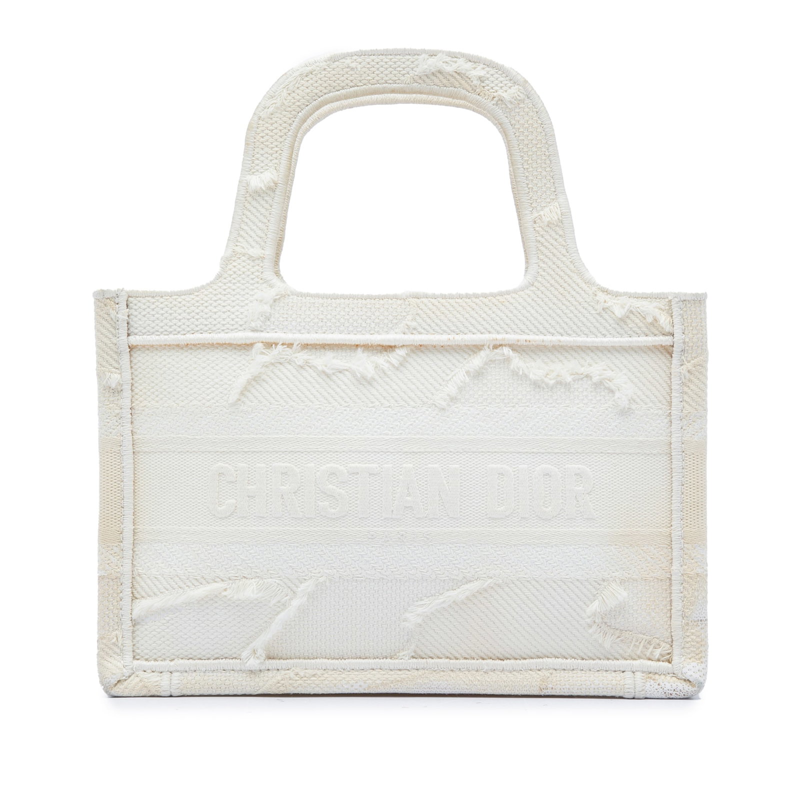 Dior Book Tote Mini embroidered canvas camouflage handbag: Dior Book Tote Mini embroidered canvas camouflage handbag Mini Dior Book Tote in embroidered canvas with a camouflage design and open-top silhouette. This Italy-made bag features flat top handles and 