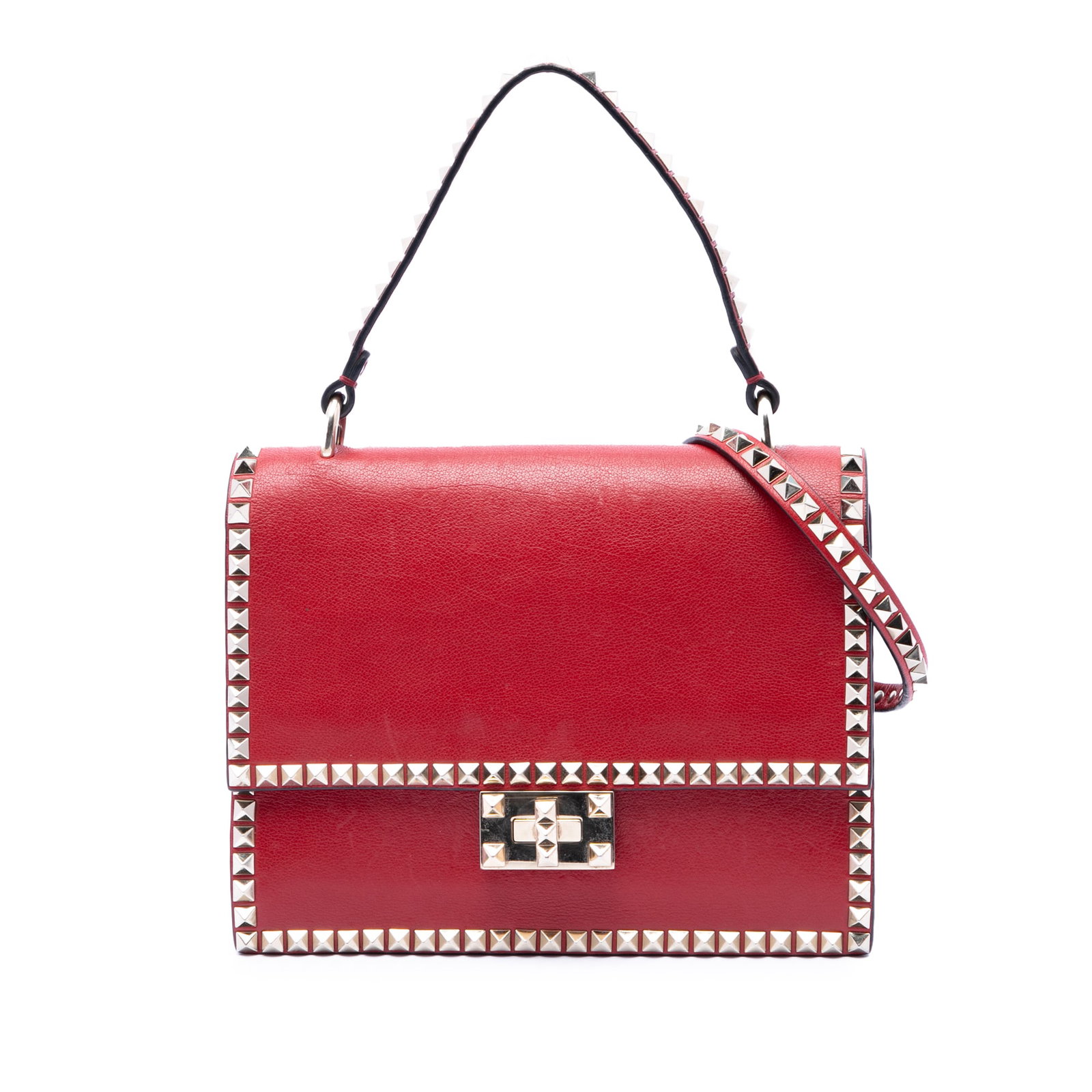 Valentino No Limit Rockstud Leather Satchel Red (1 of 7)