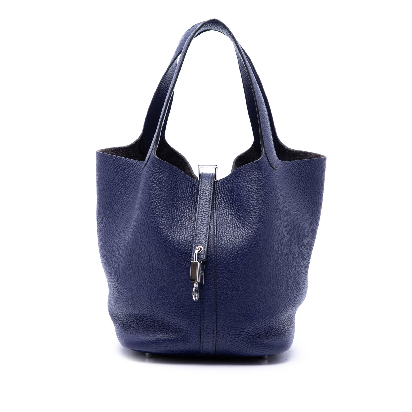 Hermes Picotin Lock 22 Clemence Leather Bag Nuit: Hermes Picotin Lock 22 Clemence Leather Bag Nuit Hermes Picotin Lock 22 in Nuit Clemence leather with flat leather handles and an open top with a flat strap and buckle closure. This bag is made in Fra