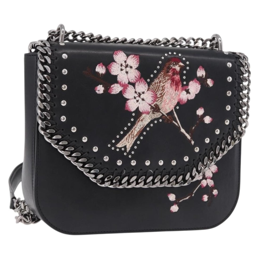 Stella MacCartney 455139 black silver leather shoulder bag with dust bag: Stella MacCartney 455139 black silver leather shoulder bag with dust bag Stella MacCartney Boxbird shoulder bag in black and silver leather. This women's shoulder bag includes a dust bag and is made i