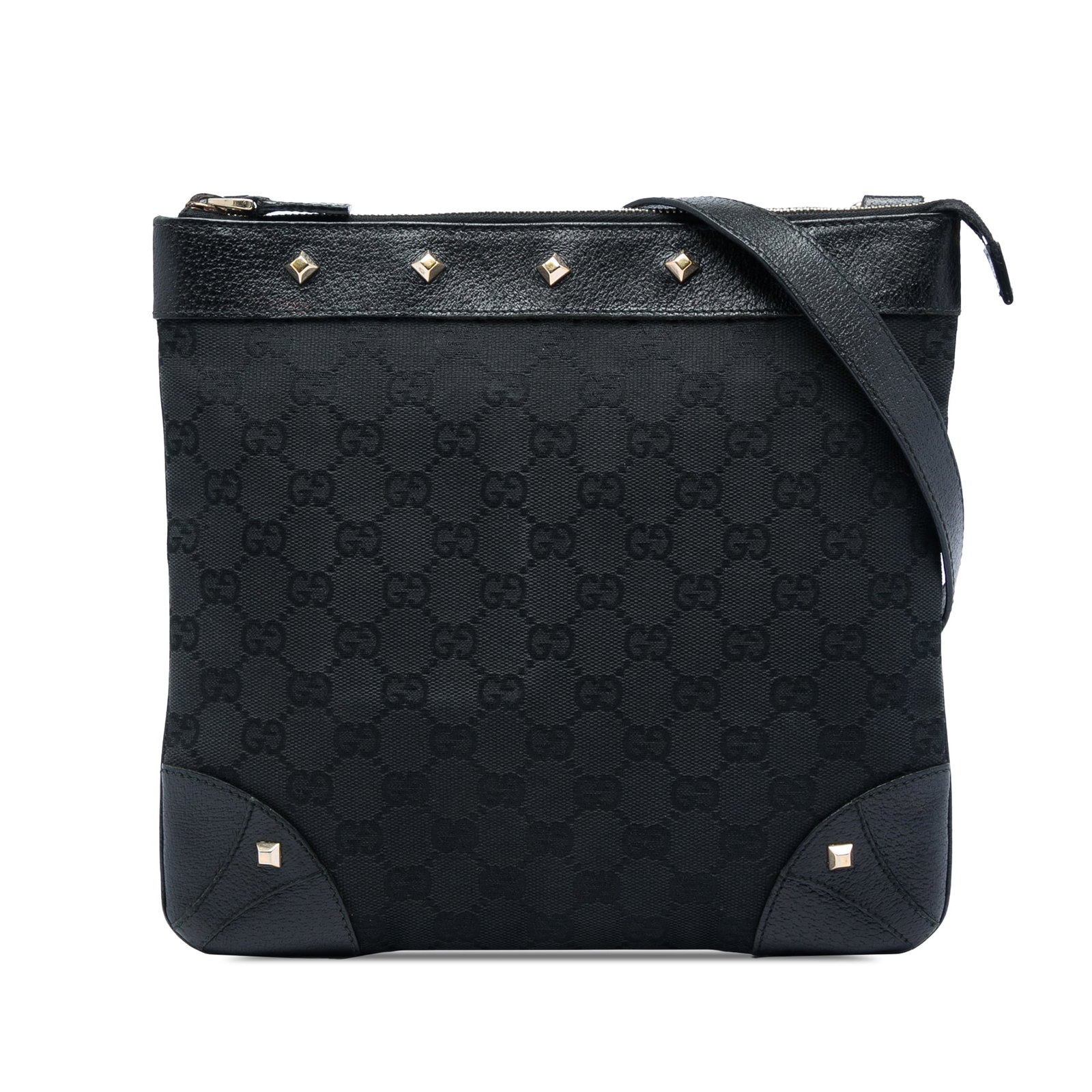 Gucci GG Canvas Nailhead Black Crossbody Bag with Leather Trim (1 of 5)