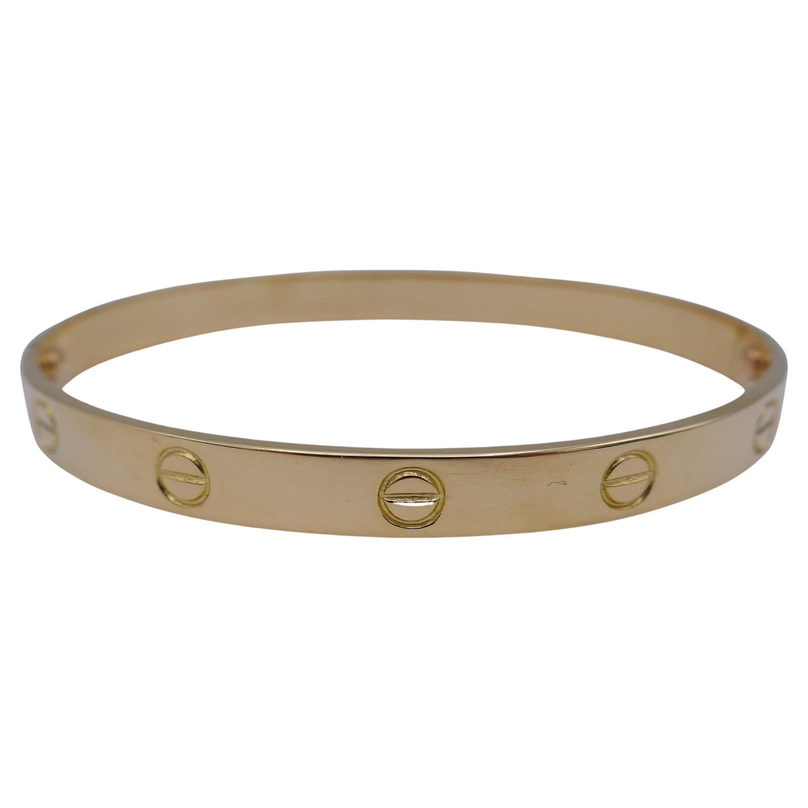 Cartier Love Bracelet by Aldo Cipullo 18k Yellow Gold Size 19: Cartier Love Bracelet by Aldo Cipullo 18k Yellow Gold Size 19 Vintage Cartier Love bracelet from the 1970s, designed by Aldo Cipullo. This 18k yellow gold bracelet is a classic early example of the ic