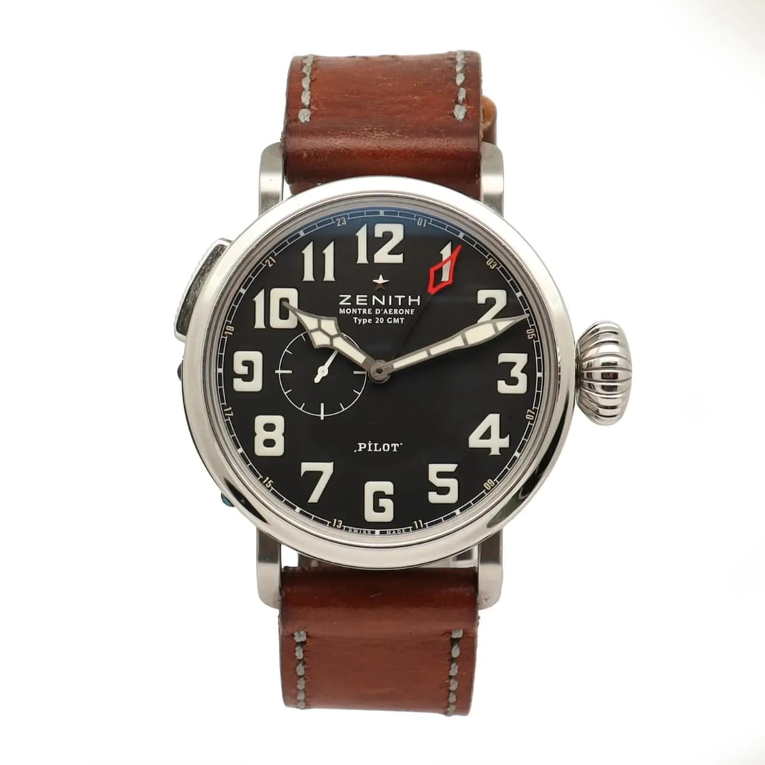 Zenith Pilot Type 20 GMT Mens 48mm Steel Watch Black Dial Ref 03.2430.693 21.C723 (1 of 6)