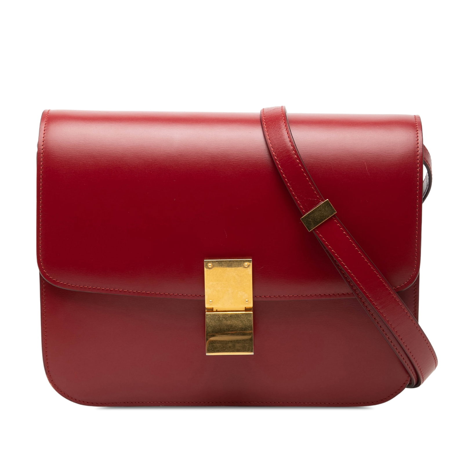 Celine Classic Box Medium Calfskin Leather Crossbody Bag Red: Celine Classic Box Medium Calfskin Leather Crossbody Bag Red Celine Medium Calfskin Classic Box crossbody bag in red leather with an adjustable flat leather strap and front flap with metal clasp closu