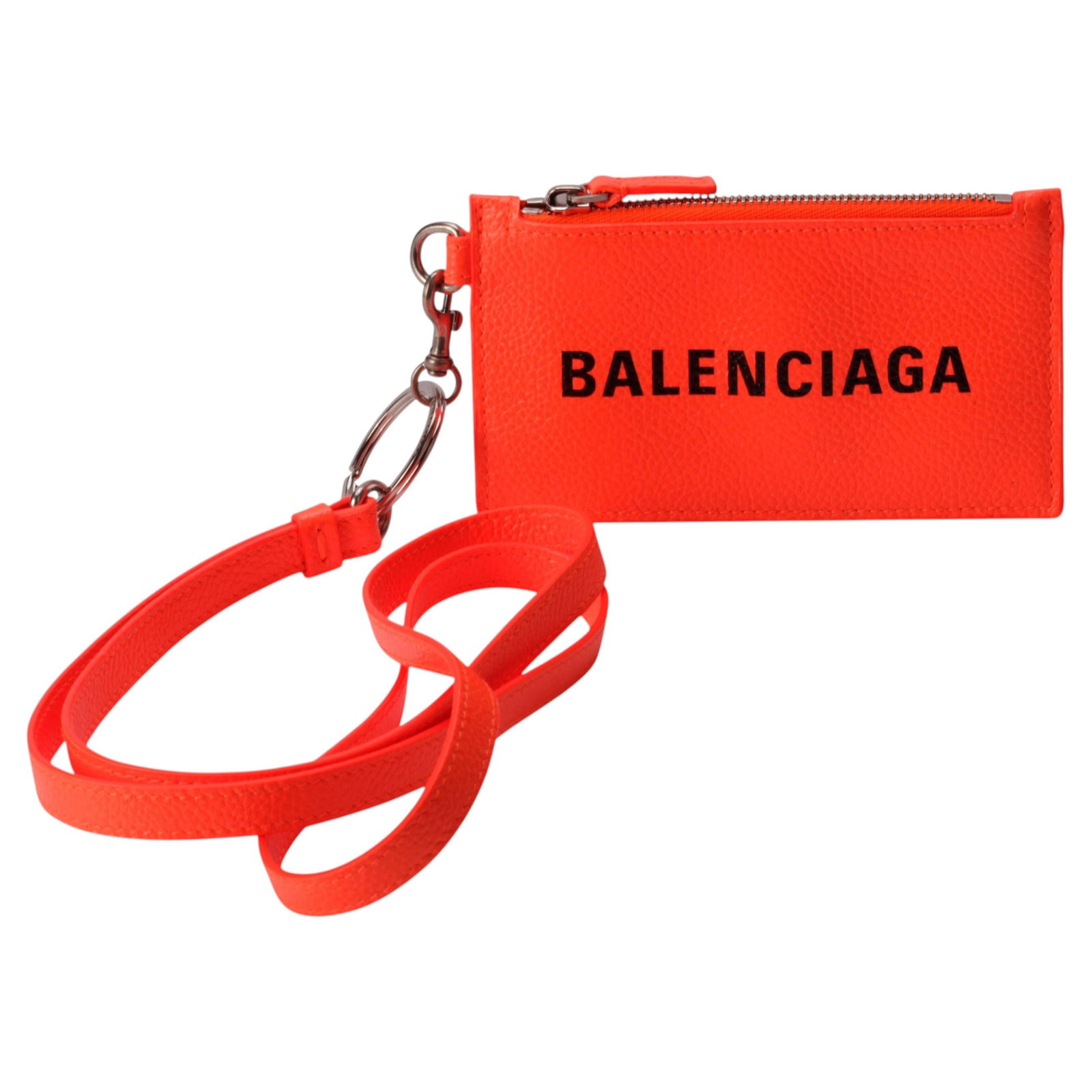 Balenciaga fluorescent orange leather card case with removable strap (1 of 7)