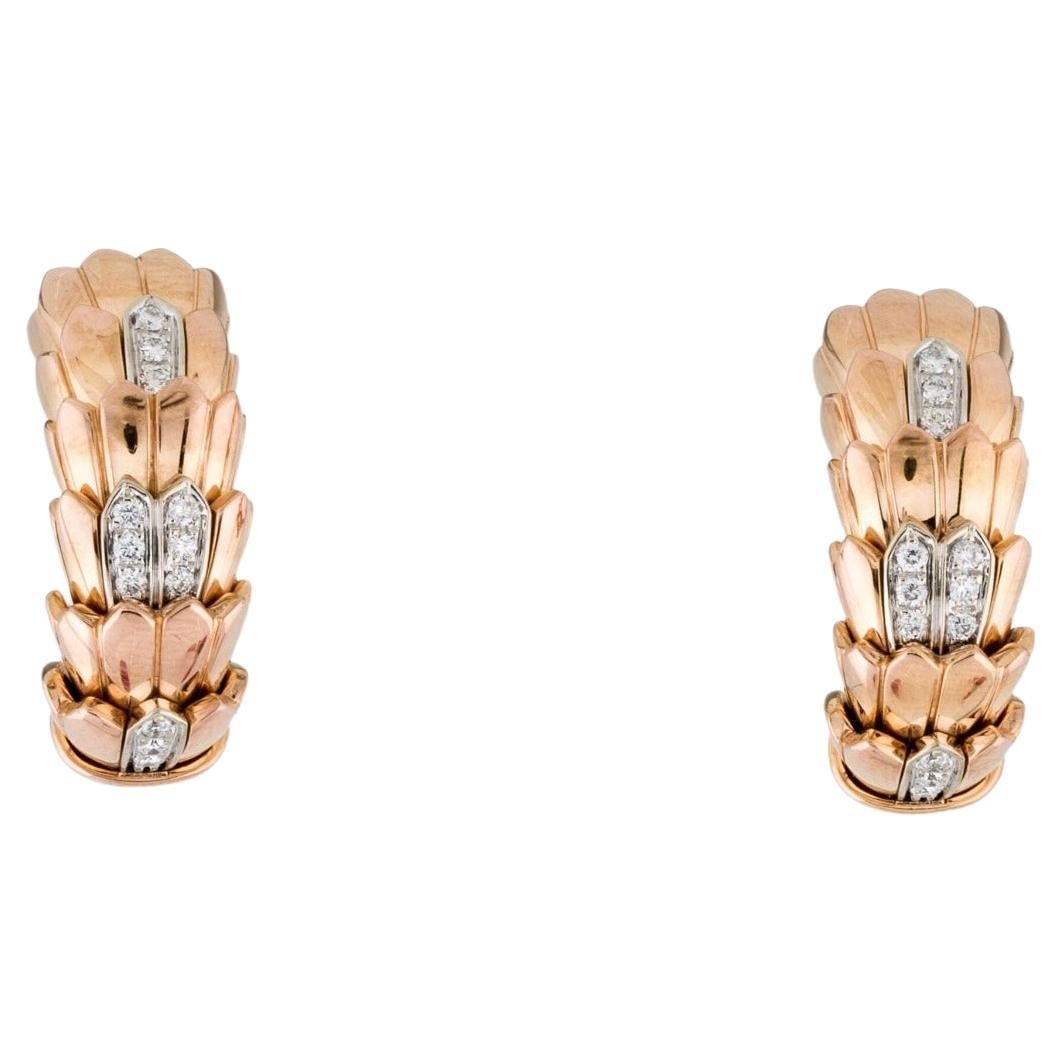 Roberto Coin Cobra Hoop Earrings 18K Rose White Gold Diamond Pair (1 of 8)