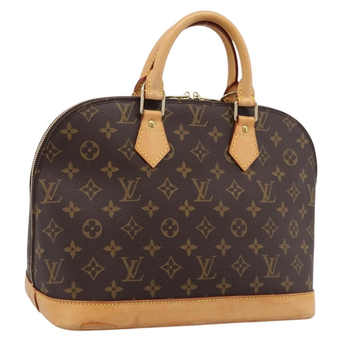 Louis Vuitton M51130 Alma Monogram Canvas Handbag with Dust Bag: Louis Vuitton M51130 Alma Monogram Canvas Handbag with Dust Bag Louis Vuitton Alma handbag in Monogram canvas with a structured silhouette and top handles. Includes a dust bag. Condition is AB / very 