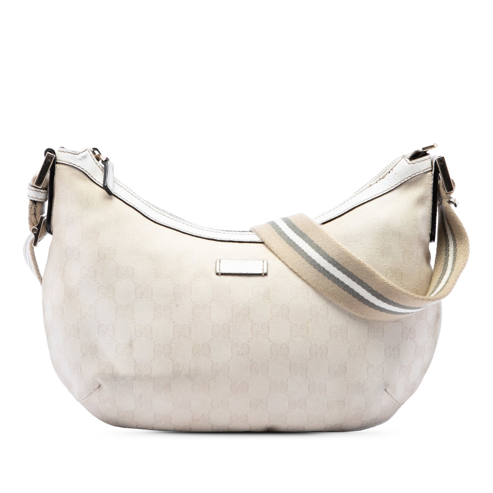 Gucci GG Canvas Web Shoulder Bag Beige Fabric Leather Trim (1 of 6)