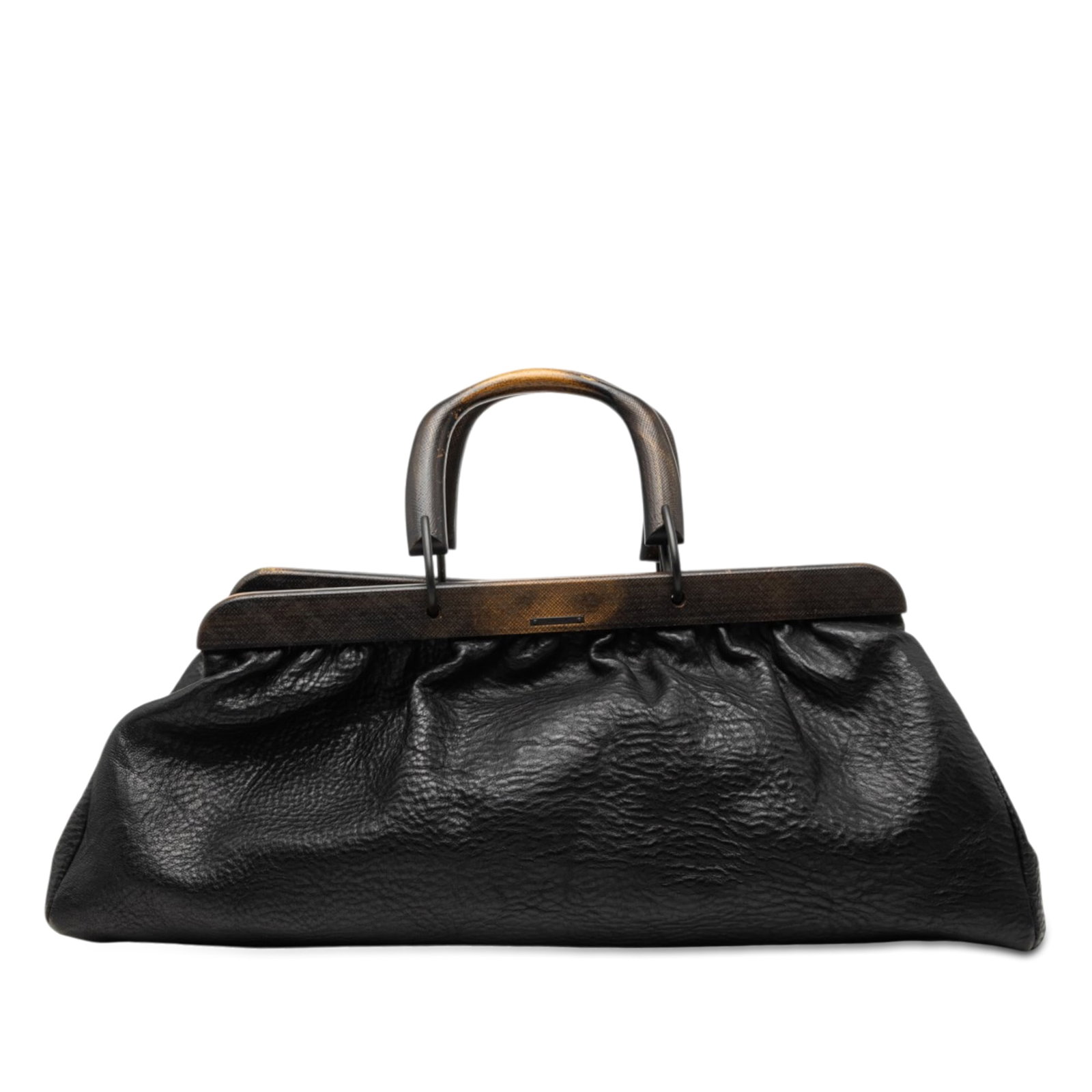 Gucci Calfskin Wood Frame Leather Handbag with Wooden Handles (1 of 8)