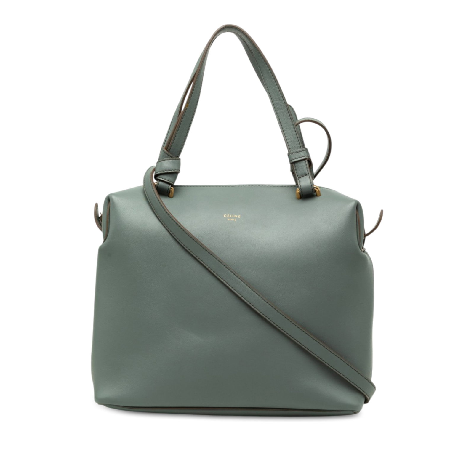 Celine Soft Cube Small Gray Leather Satchel Bag: Celine Soft Cube Small Gray Leather Satchel Bag A Celine Small Leather Soft Cube Bag in gray leather with flat leather handles, a flat leather shoulder strap, top zip closure, and interior slip pocket