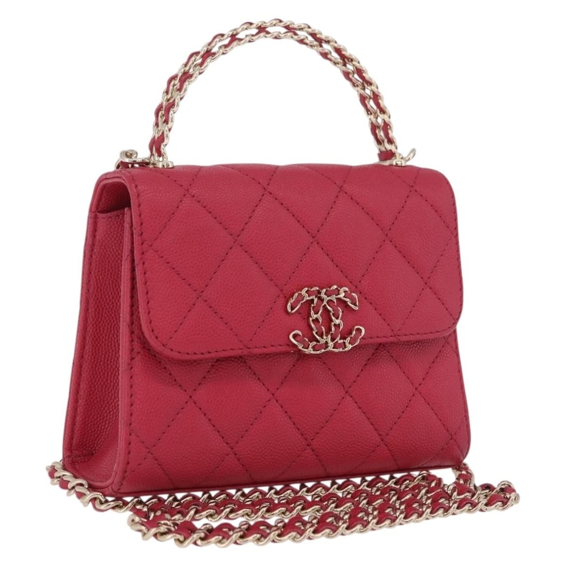 CHANEL Matelasse 2way Shoulder Bag Red Caviar Skin Top Handle: CHANEL Matelasse 2way Shoulder Bag Red Caviar Skin Top Handle Compact CHANEL Matelasse 2-way shoulder bag in red grained calfskin with gold-tone CC detailing. This women's bag features a top handle an