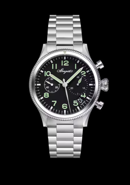 Breguet Ref. 3810 Type XXI Mens Steel Watch Grey Dial: Breguet Ref. 3810 Type XXI Mens Steel Watch Grey Dial Breguet Type XXI wristwatch featuring a grey dial, a rotating bezel, and a stainless steel bracelet. Ref. 3810. Specifications Gender: Mens Catego