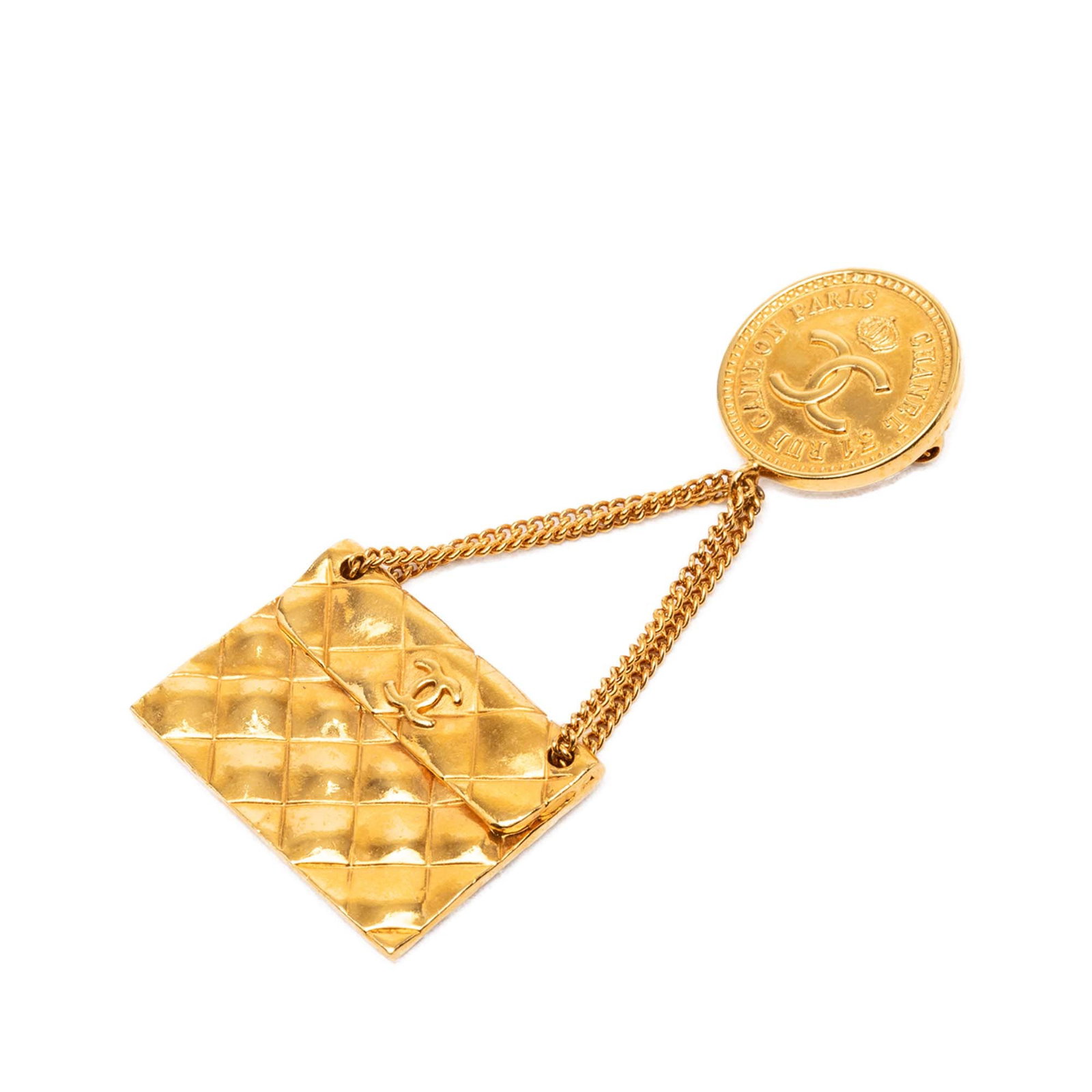 Chanel Quilted Flap Bag Medallion CC Gold Tone Brooch (1 of 3)