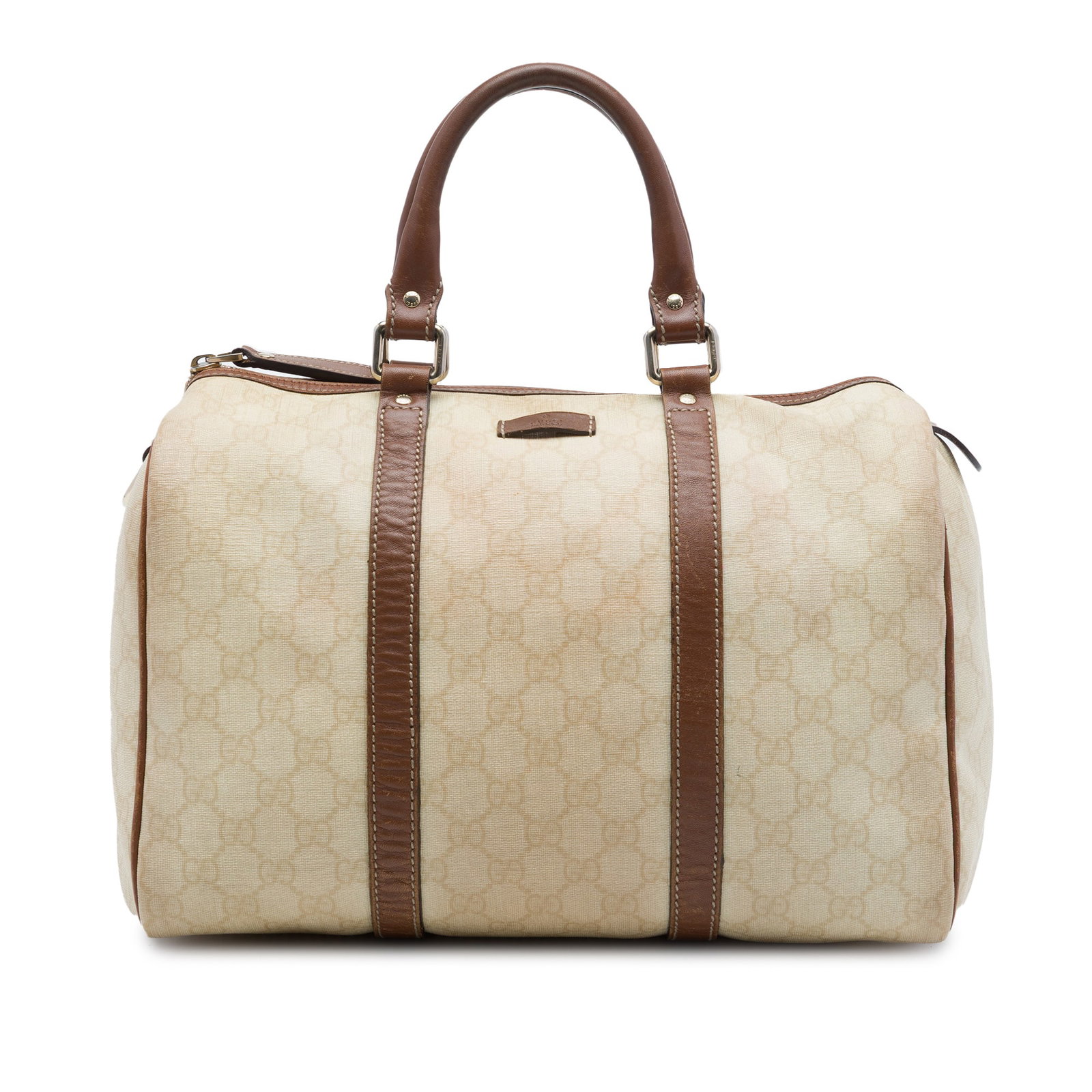 Gucci Joy Boston Bag Medium GG Supreme Coated Canvas: Gucci Joy Boston Bag Medium GG Supreme Coated Canvas A Gucci Medium GG Supreme Joy Boston Bag made in Italy. This Boston bag features a coated canvas body with leather trim, rolled leather handles, a 