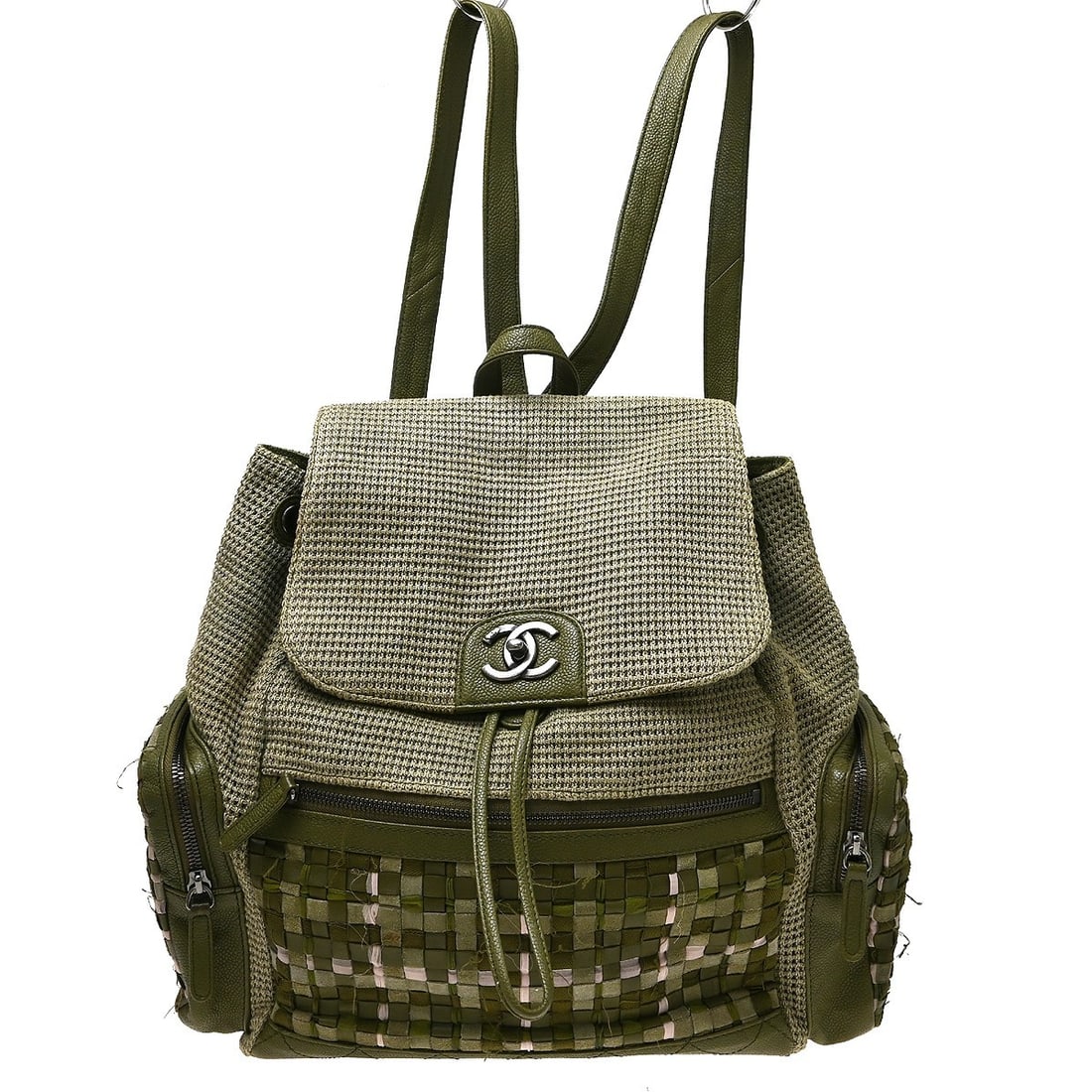 CHANEL Coco Cocoon khaki canvas backpack with outer zip pockets (1 of 10)