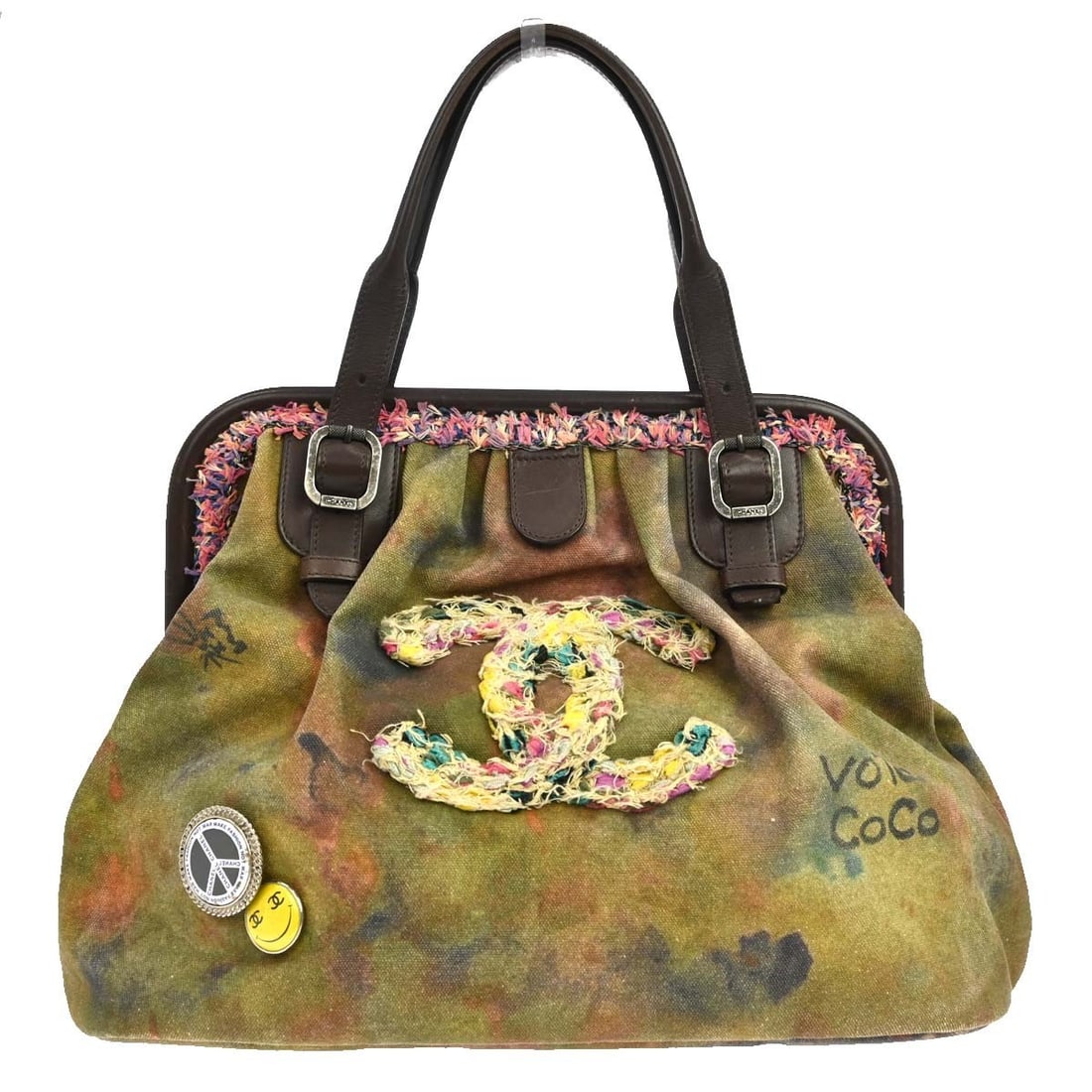 CHANEL On The Pavements Khaki Canvas Leather Shoulder Bag: CHANEL On The Pavements Khaki Canvas Leather Shoulder Bag Chanel On The Pavements bowling bag in khaki canvas and leather with a flap closure, shoulder strap, and inner zip pocket. Made in Italy, this
