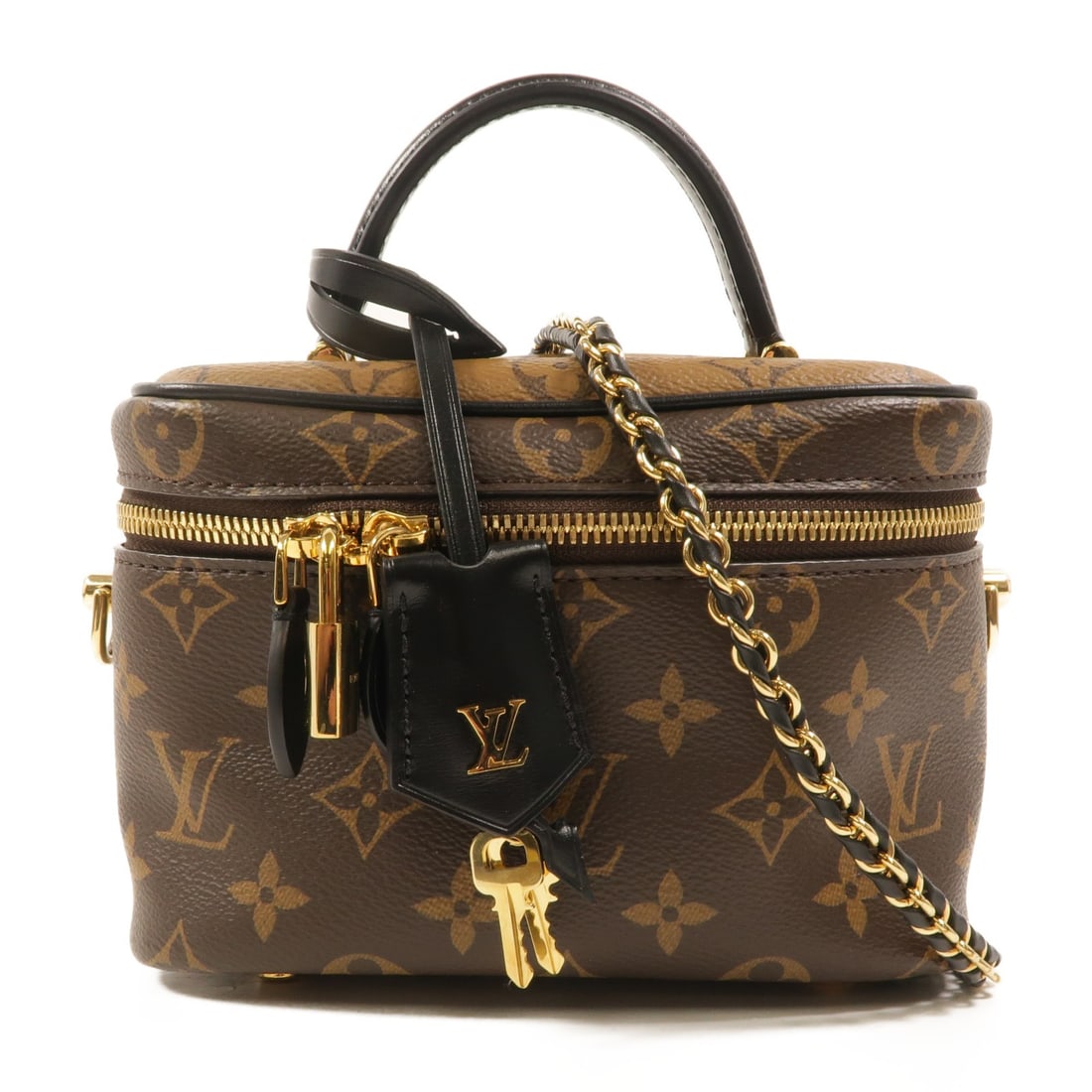 Louis Vuitton M45165 Vanity PM 2way Shoulder Bag Monogram Reverse: Louis Vuitton M45165 Vanity PM 2way Shoulder Bag Monogram Reverse Louis Vuitton Vanity PM 2-way shoulder bag in Monogram Reverse and brown PVC coated canvas. This women's bag features a structured van