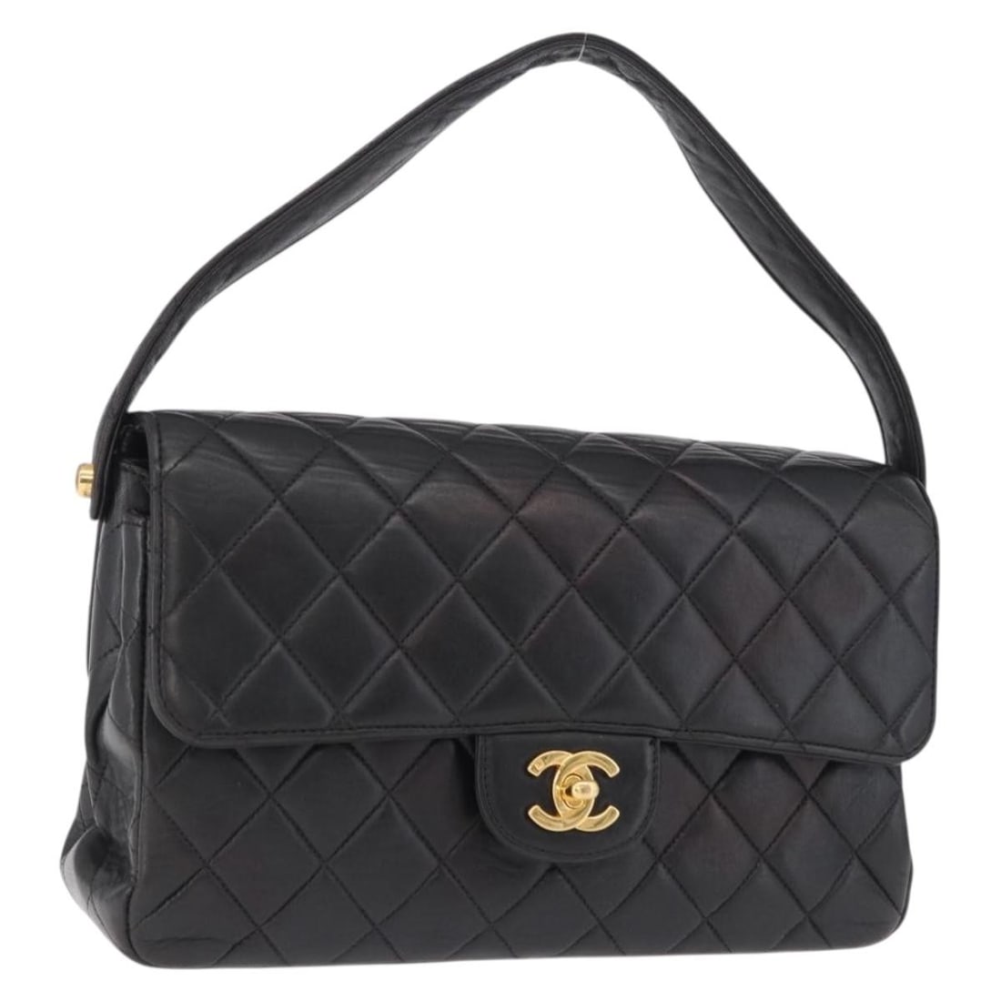 CHANEL Matelasse Lamb Skin Hand Bag Black with Dust Bag Card: CHANEL Matelasse Lamb Skin Hand Bag Black with Dust Bag Card Chanel Matelasse Double Face hand bag in black lamb skin with gold-tone CC detailing. Made in France, this women's bag includes a dust bag 