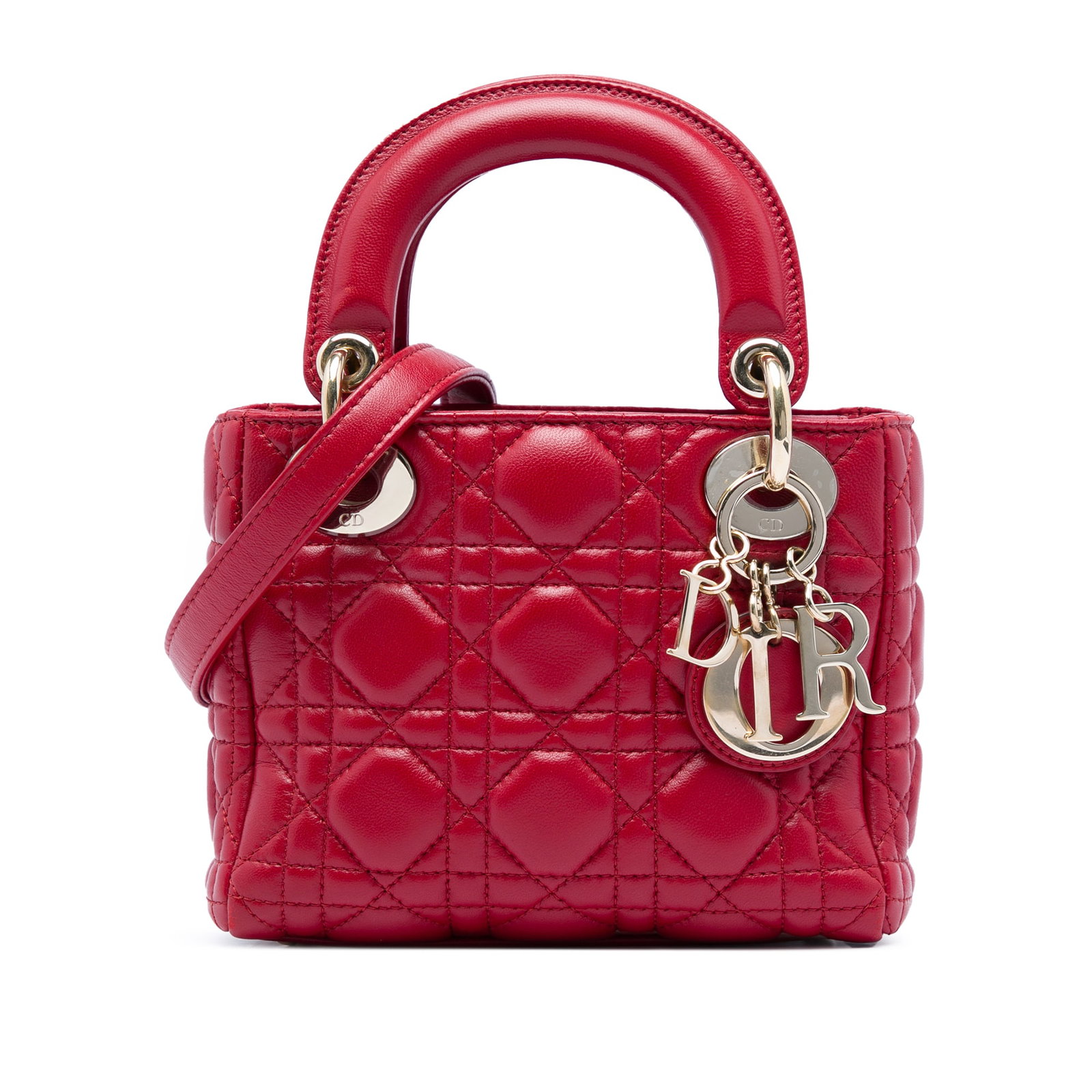 Dior Lady Dior Mini red lambskin Cannage handbag (1 of 5)