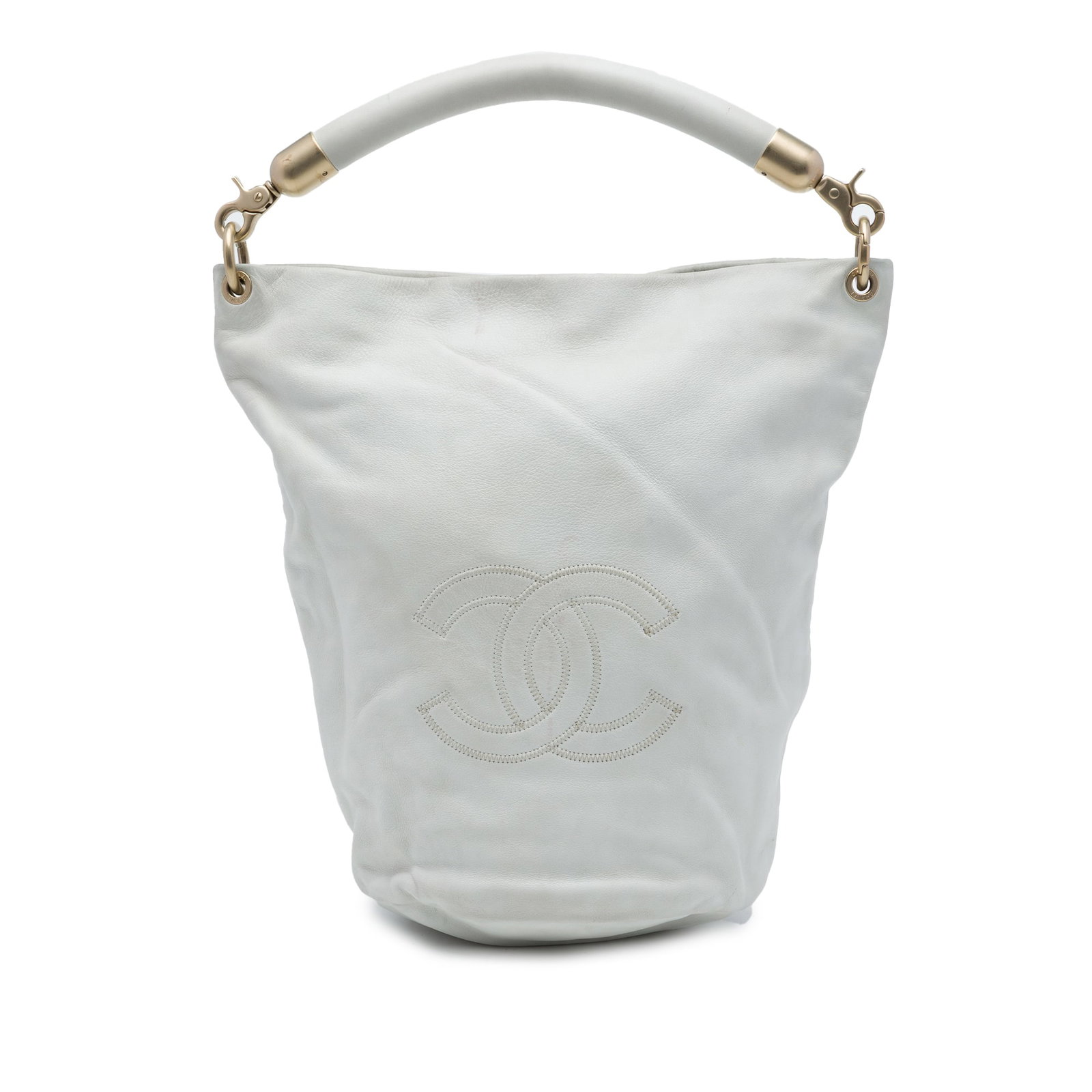 Chanel CC Bucket Bag in White Calfskin Leather (1 of 6)