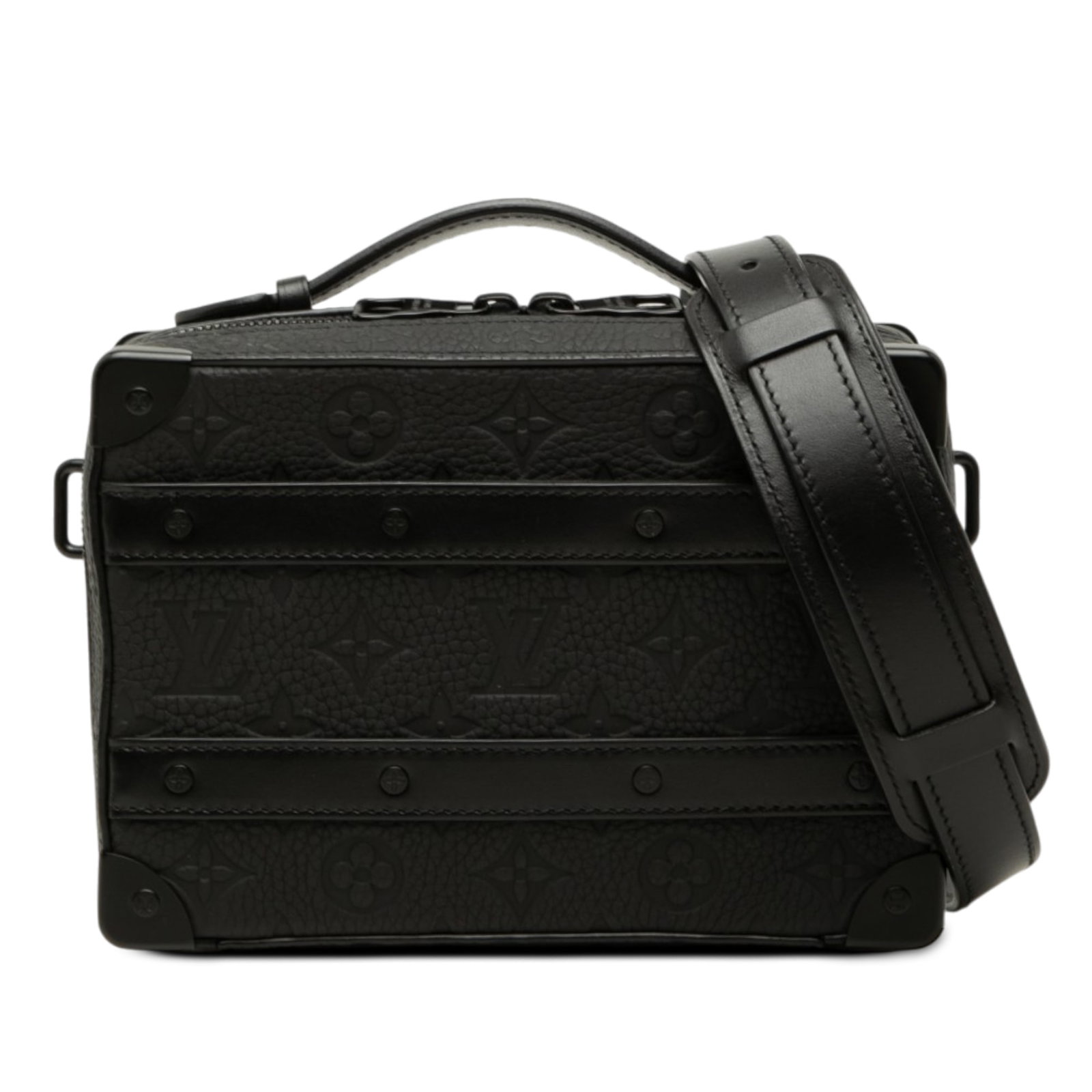Louis Vuitton Handle Soft Trunk Monogram Taurillon Leather Bag: Louis Vuitton Handle Soft Trunk Monogram Taurillon Leather Bag Louis Vuitton Soft Trunk bag crafted in black monogram taurillon leather with riveted corners, leather reinforcement strips, a flat top h
